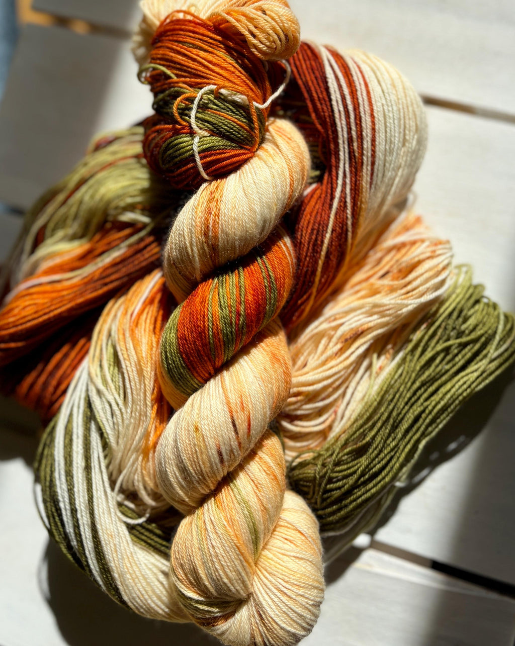 Come to the Table, orange, green, handdyed yarn
