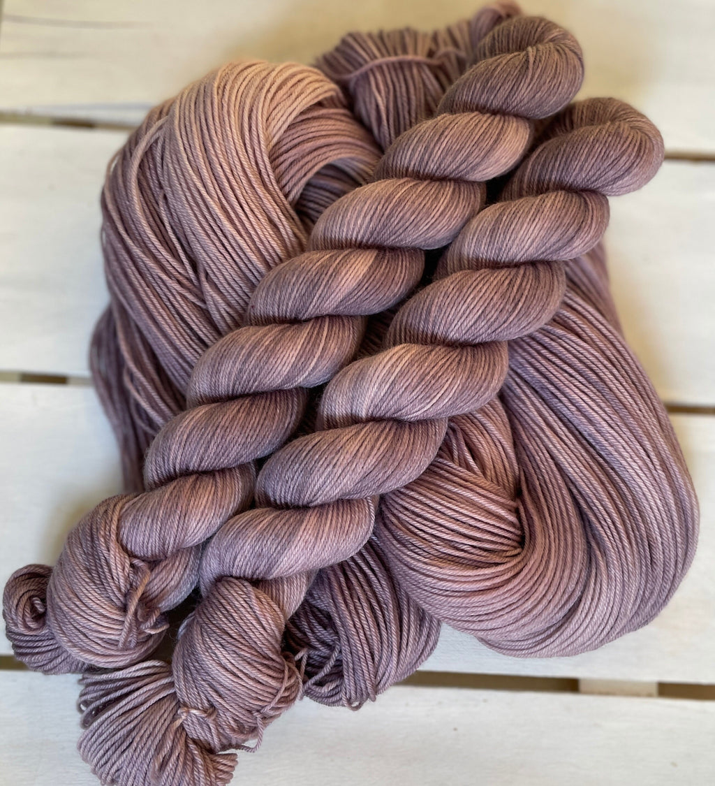 Lavendar Skies, soft, light purple earth tone, DK and fingering