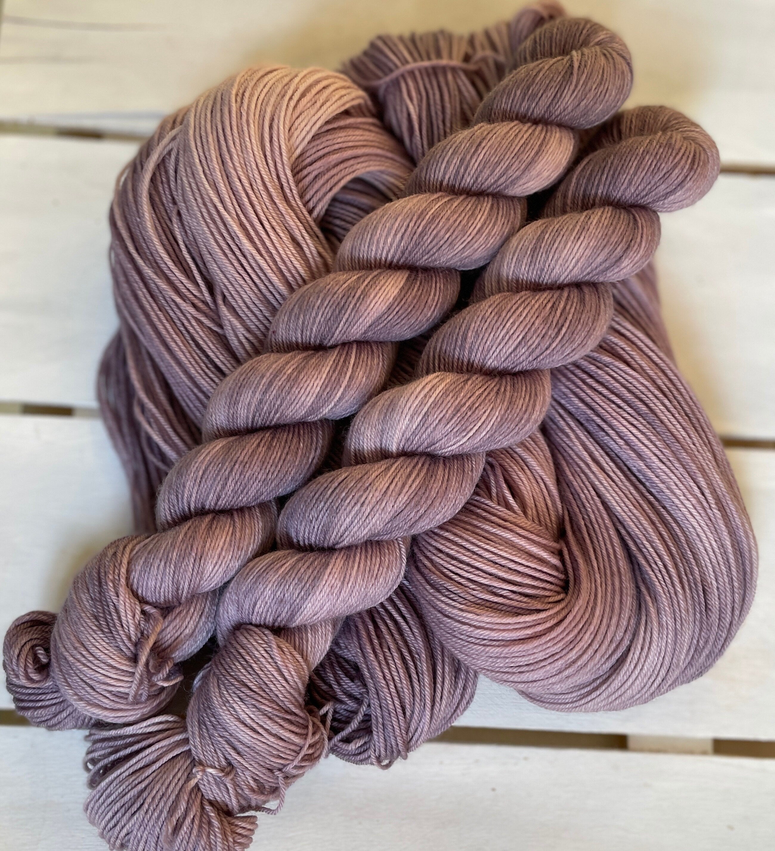 Lavendar Skies, soft, light purple earth tone, DK and fingering