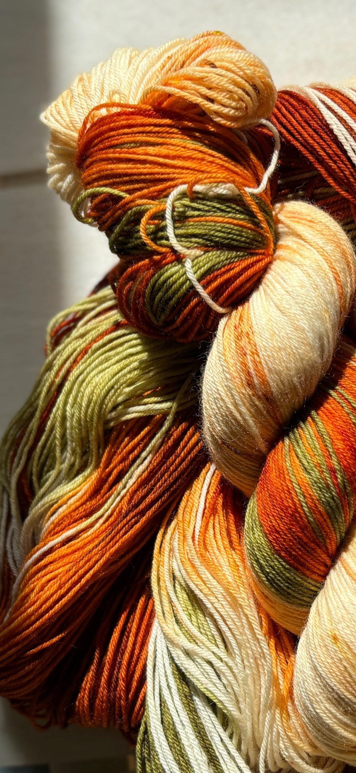 Come to the Table, orange, green, handdyed yarn