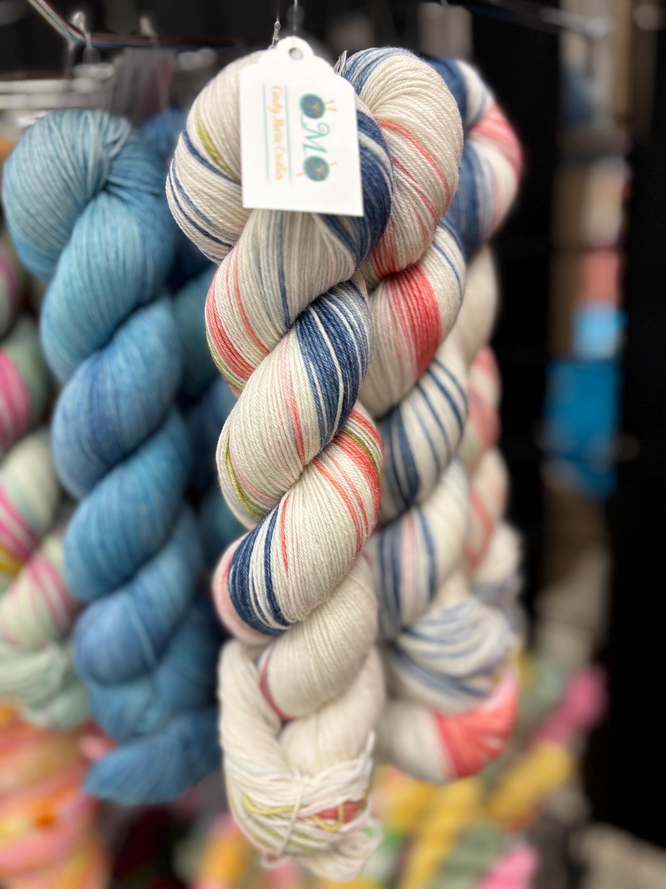 High Tea, soft pink, pretty blue sage green DK and fingering