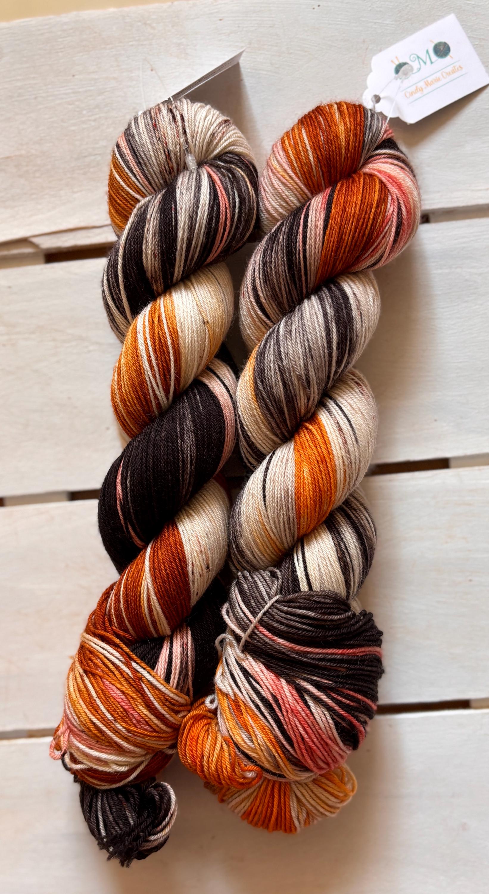 Just Breathe, dark brown, black, peach, 75/25 merino superwash wool