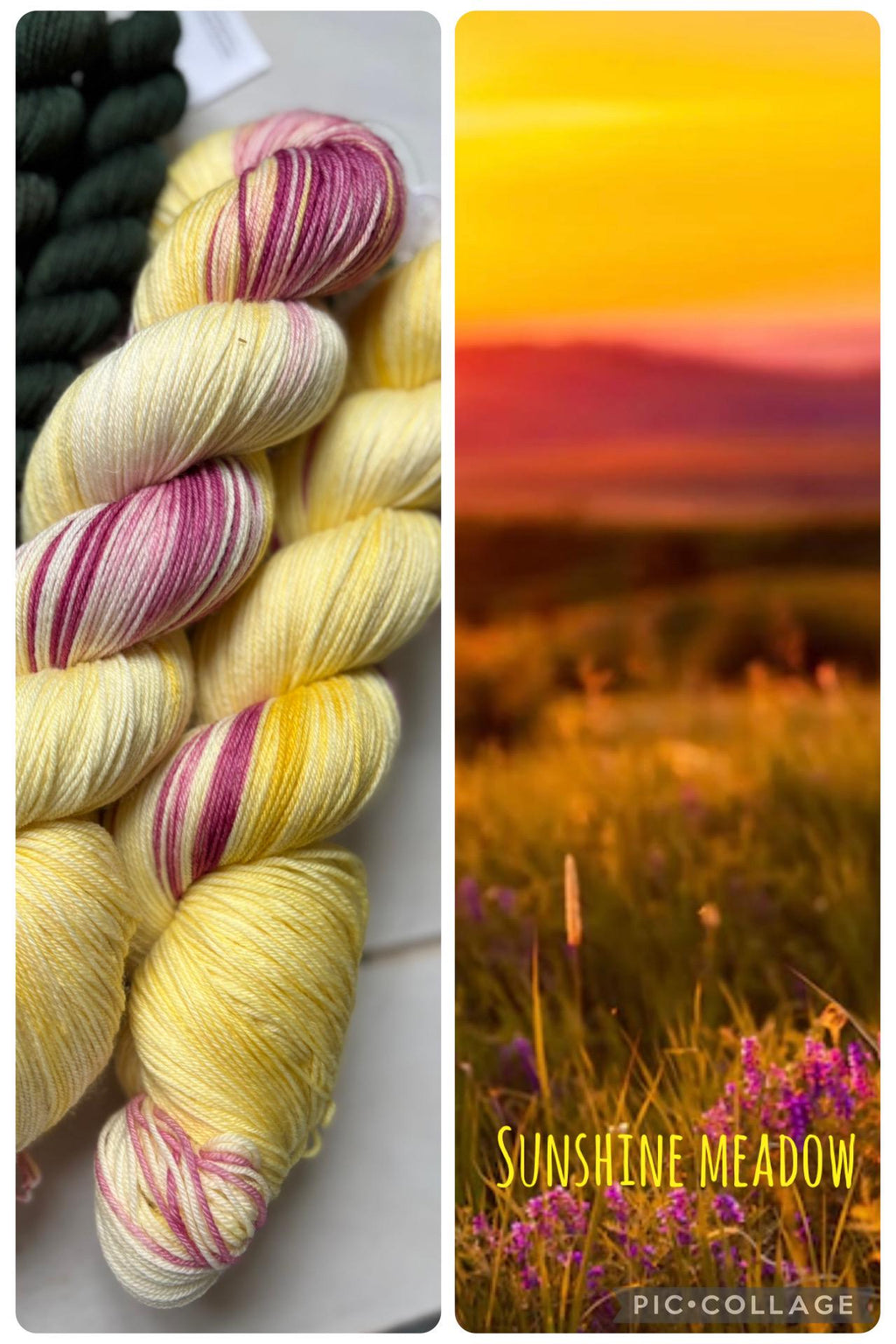 Sunshine Meadow, soft yellow with warm deep pink DK and fingering