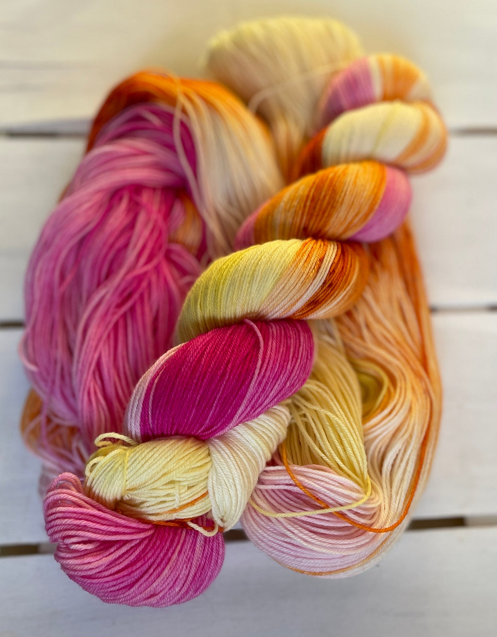 Spring Rush, bright and beautiful pink, yellow and orange, DK and fingering
