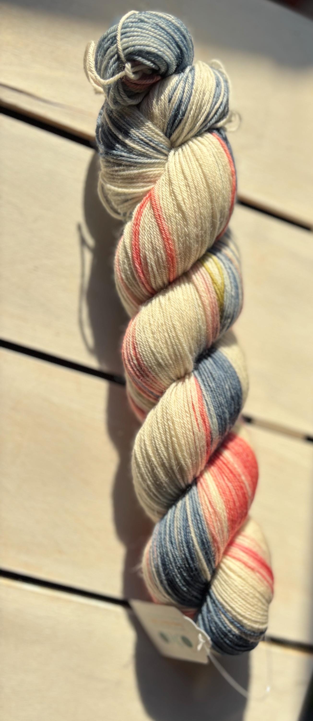High Tea, soft pink, pretty blue sage green DK and fingering