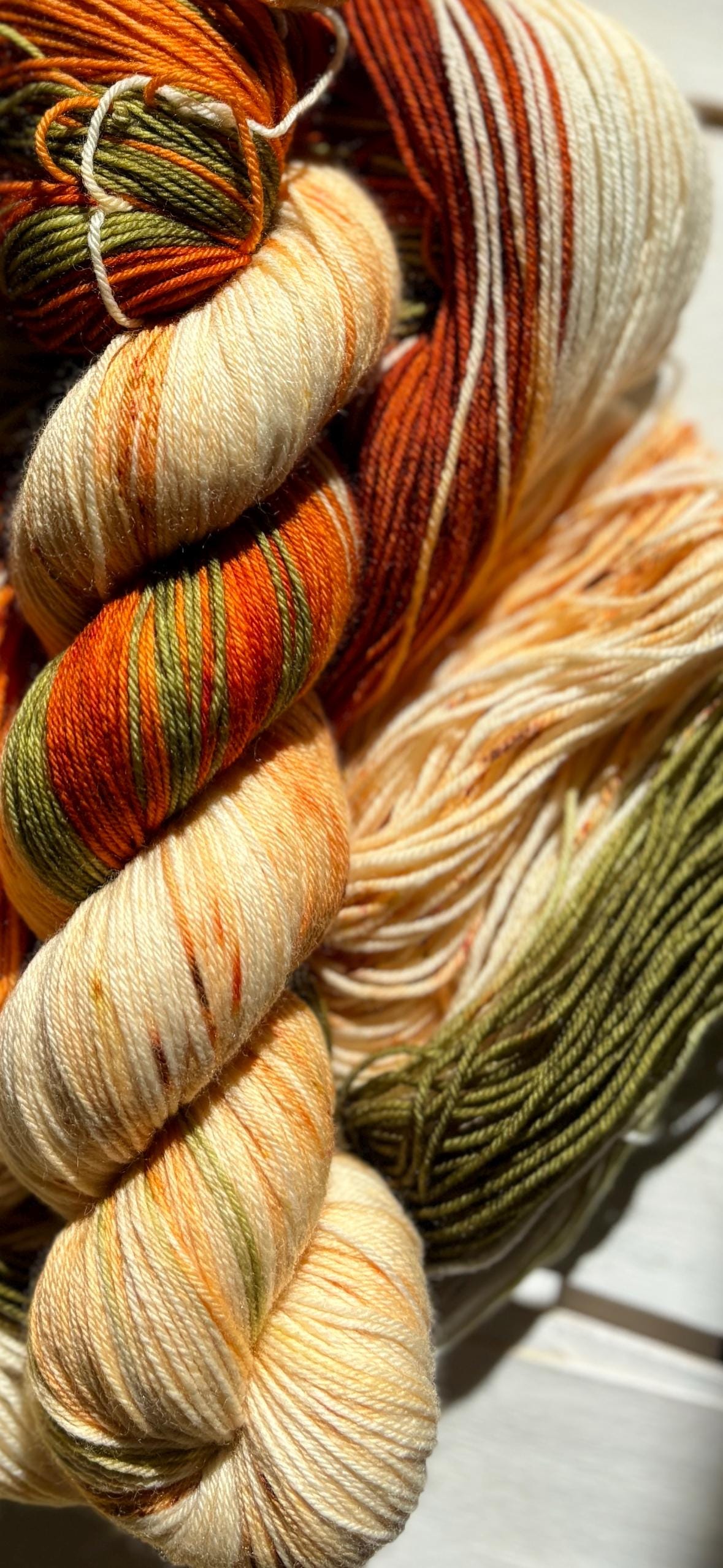 Come to the Table, orange, green, handdyed yarn
