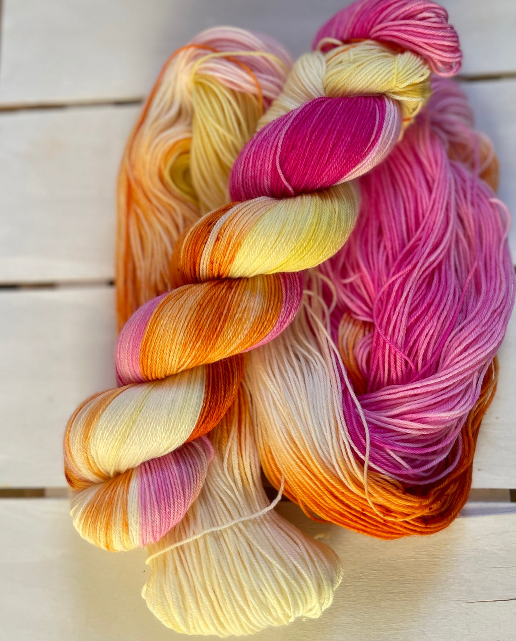 Spring Rush, bright and beautiful pink, yellow and orange, DK and fingering