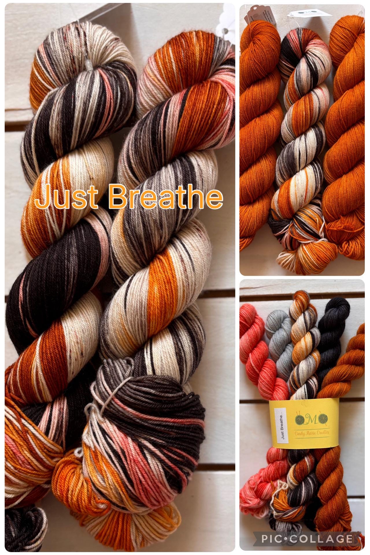 Just Breathe, dark brown, black, peach, 75/25 merino superwash wool