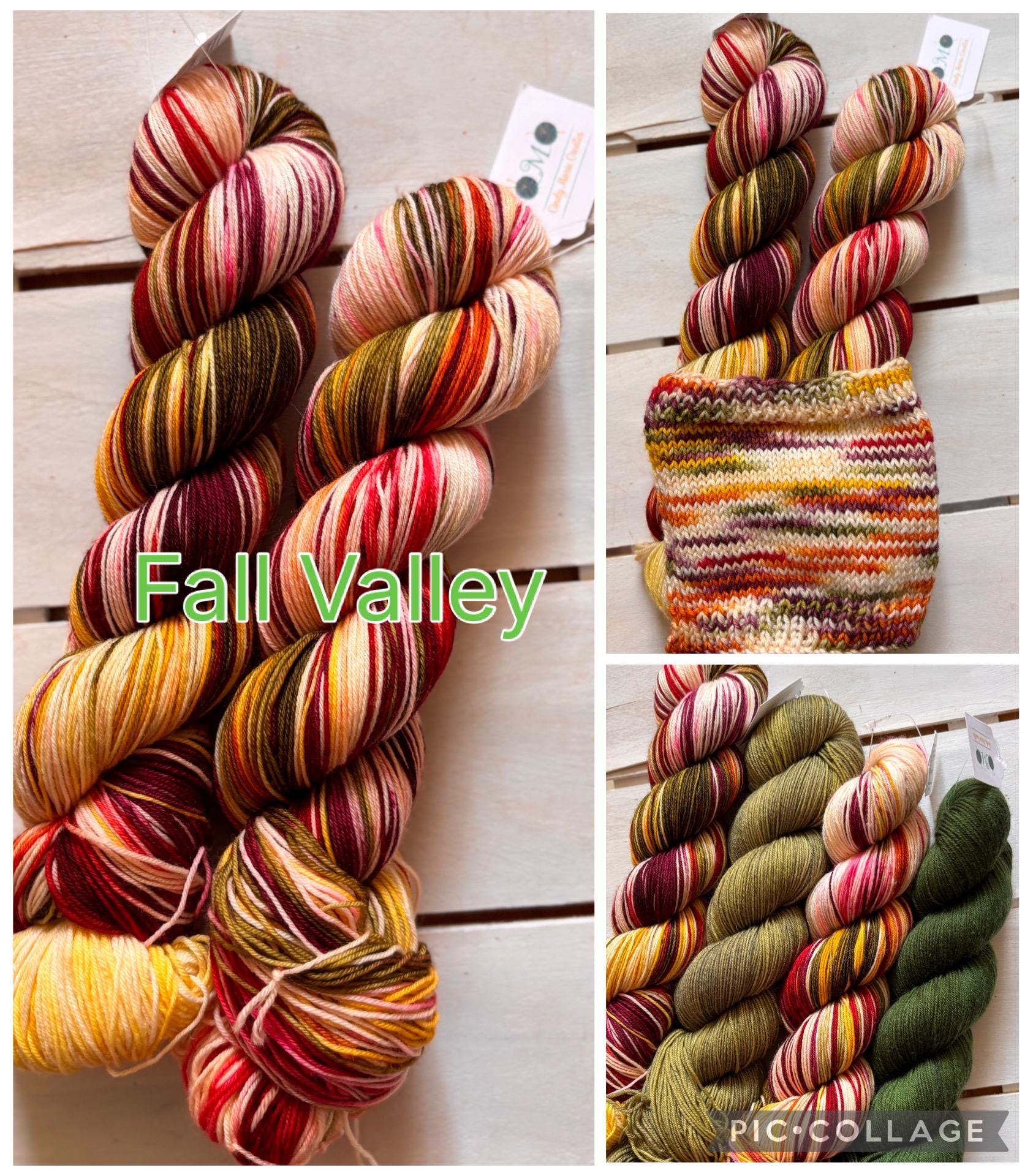 Fall Valley Merino Wool Yarn: Red, Orange, Yellow, Green (DK or Fingering)