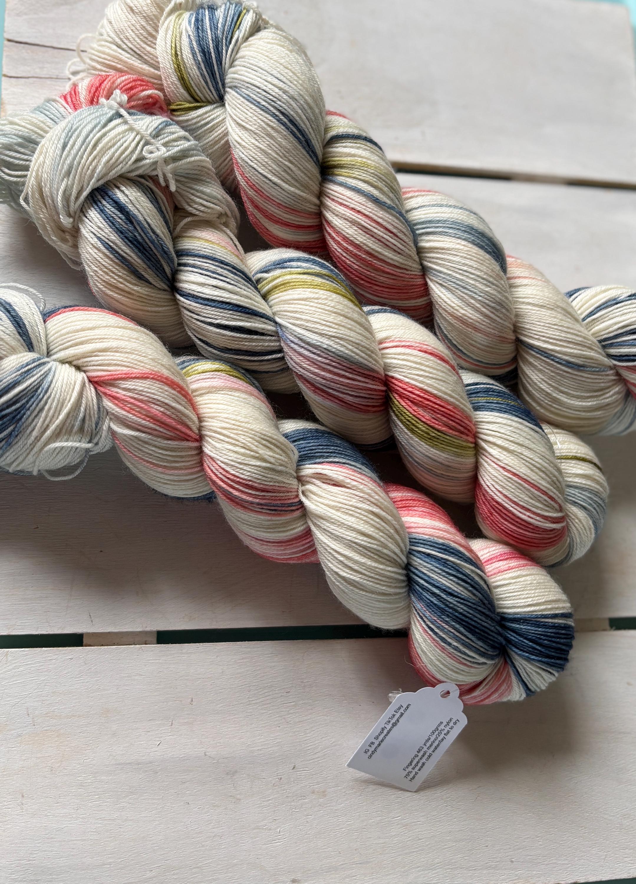 High Tea, soft pink, pretty blue sage green DK and fingering