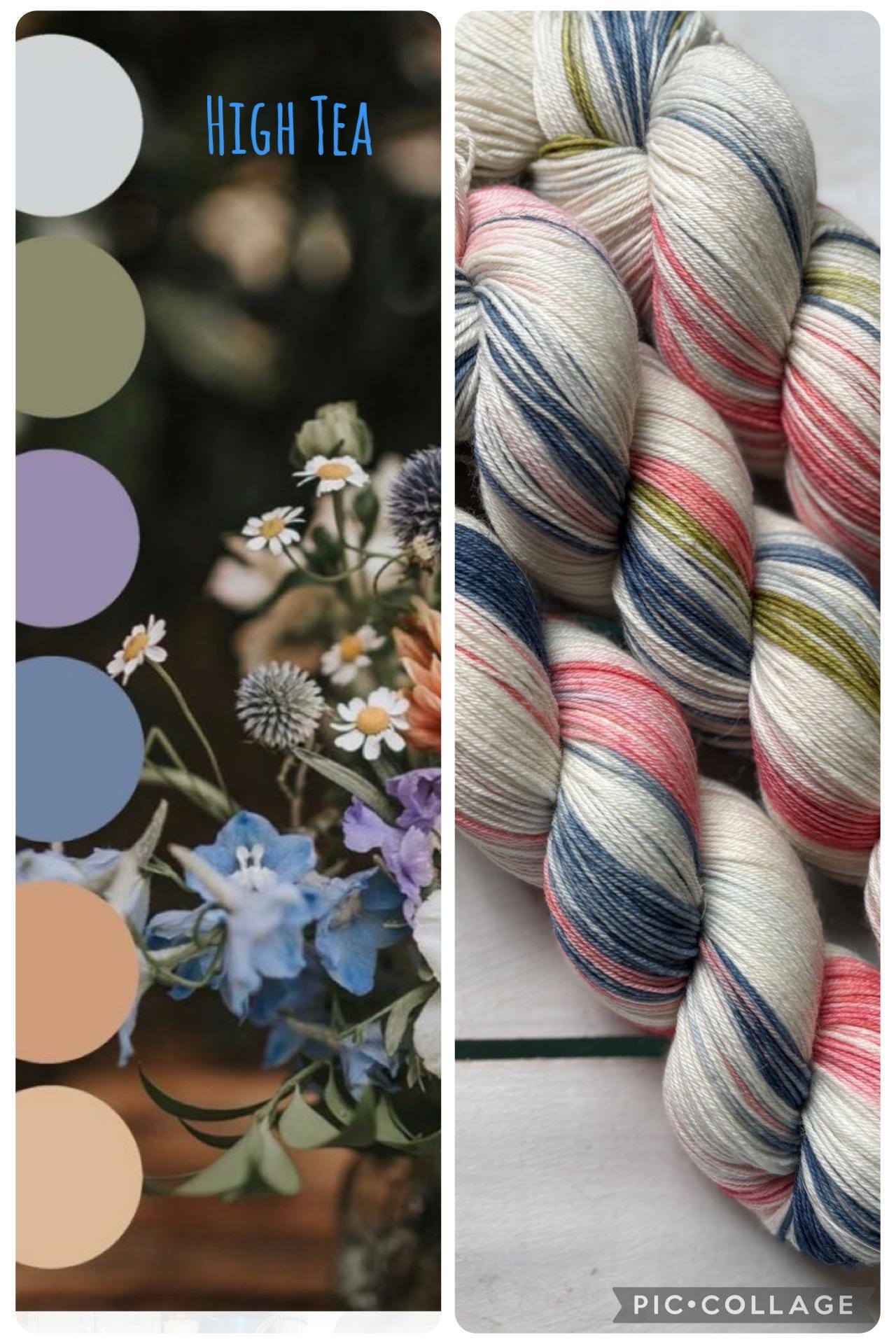 High Tea, soft pink, pretty blue sage green DK and fingering