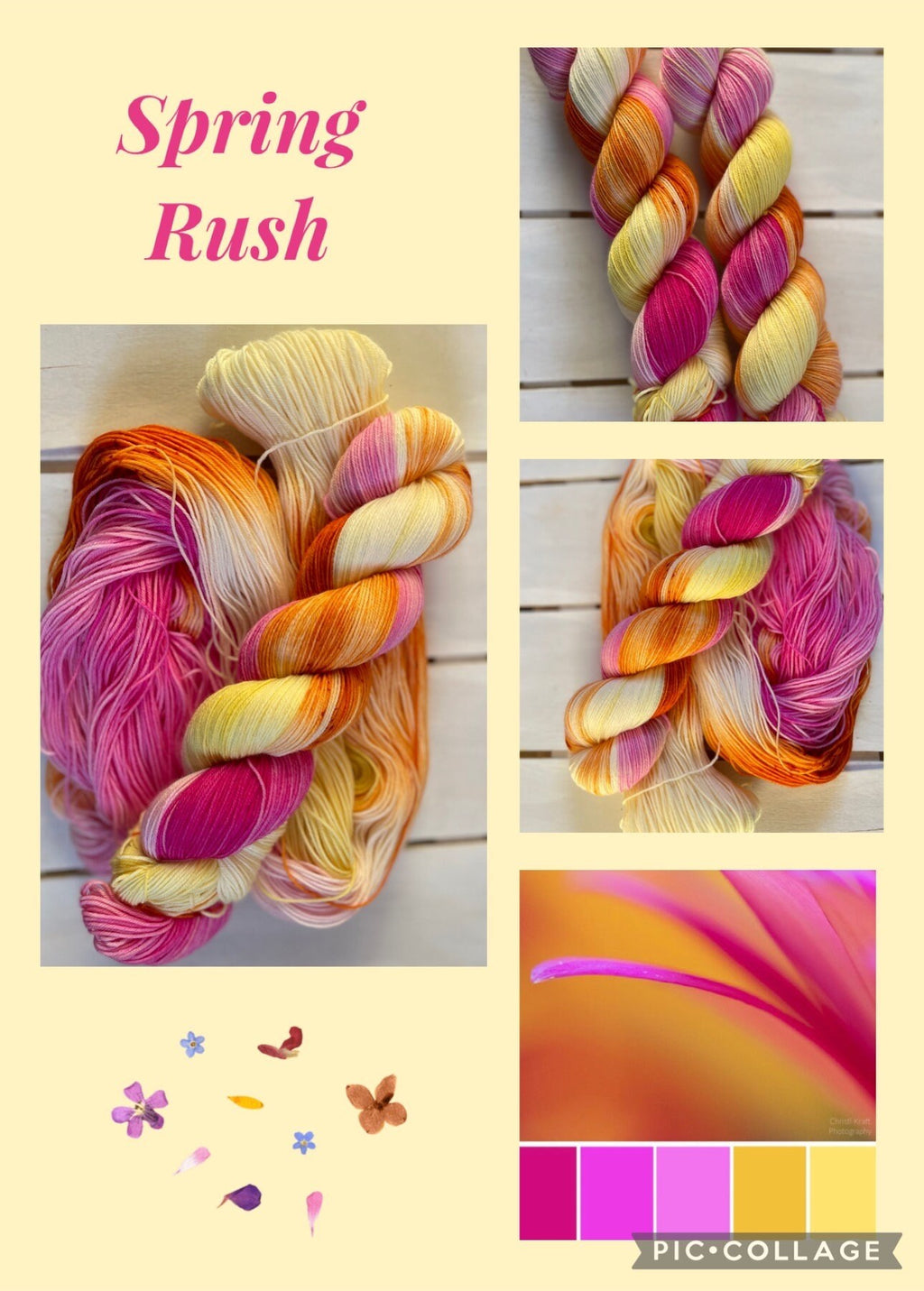 Spring Rush, bright and beautiful pink, yellow and orange, DK and fingering