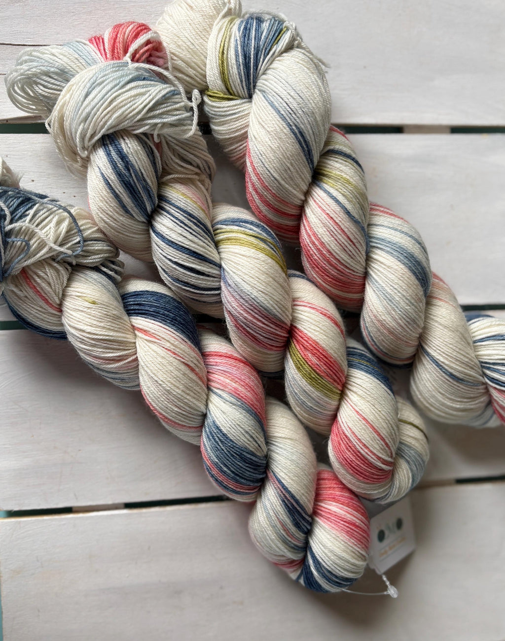 High Tea, soft pink, pretty blue sage green DK and fingering