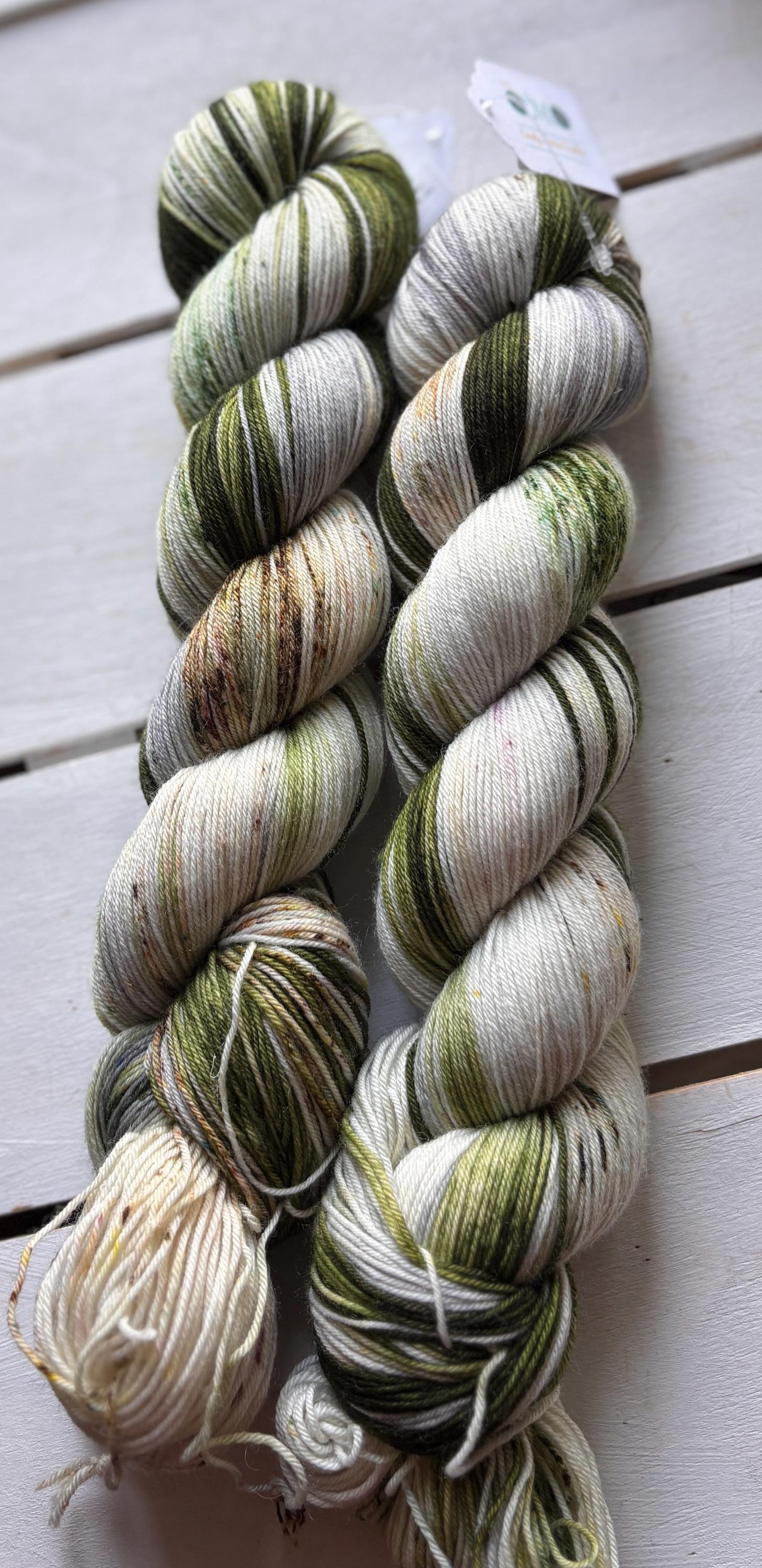 Mossy Stone, green, beige, brown, gray 75/25 merino superwash wool