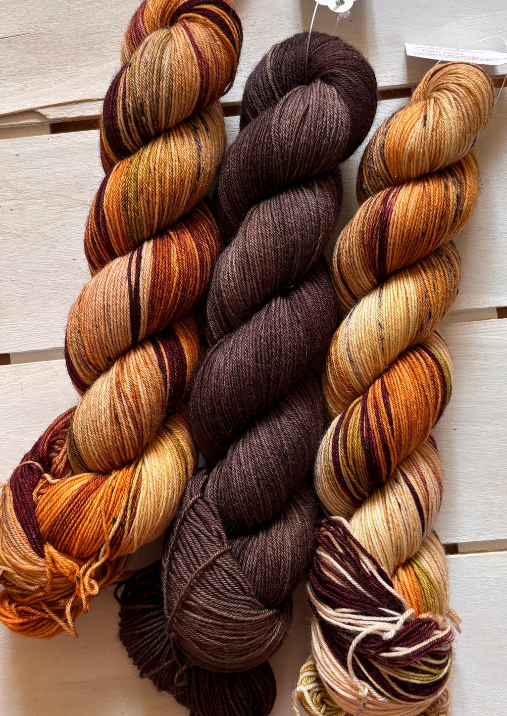 Fern Gully brown, beige, green, maroon, 75/25 merino superwash wool