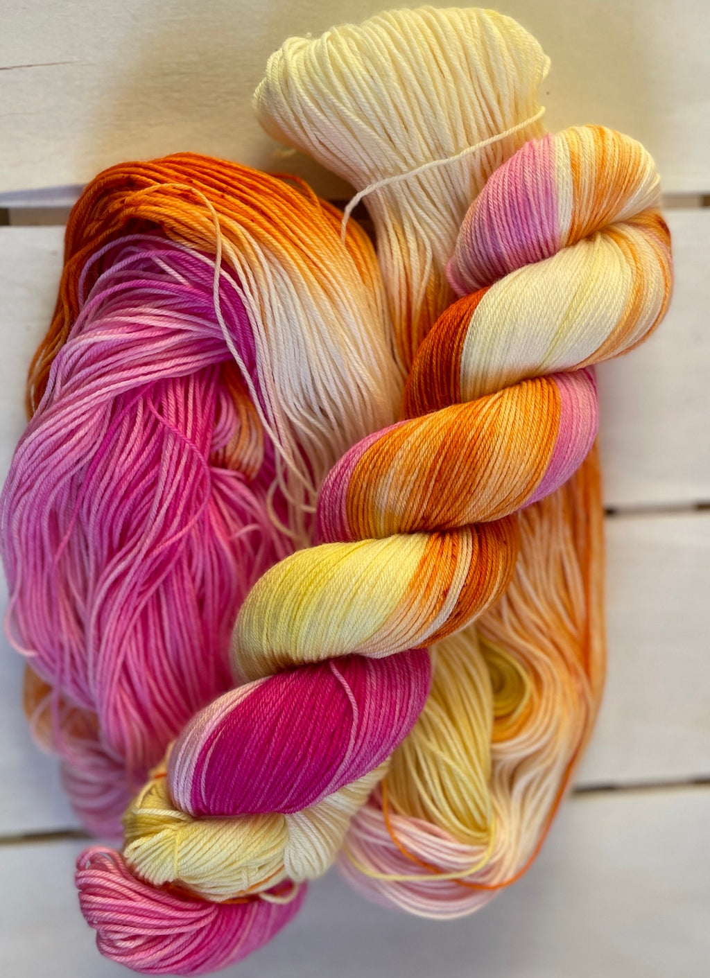 Spring Rush, bright and beautiful pink, yellow and orange, DK and fingering