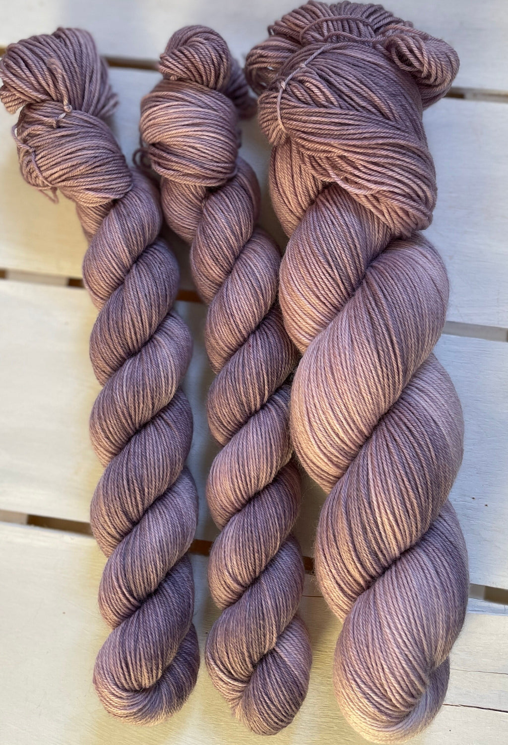 Lavendar Skies, soft, light purple earth tone, DK and fingering