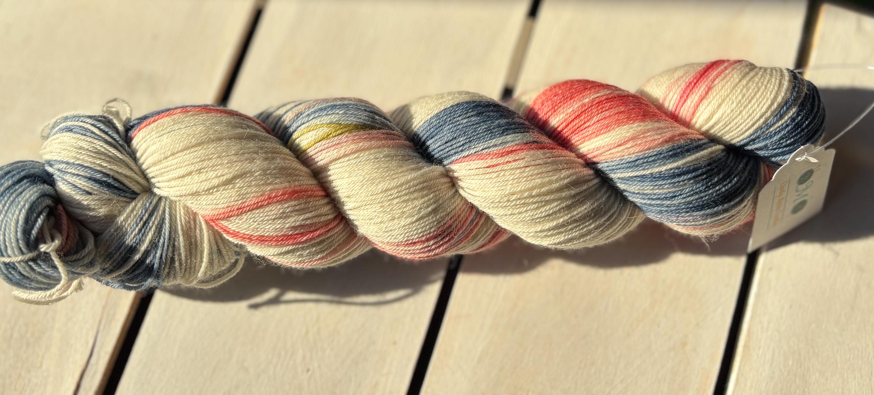 High Tea, soft pink, pretty blue sage green DK and fingering
