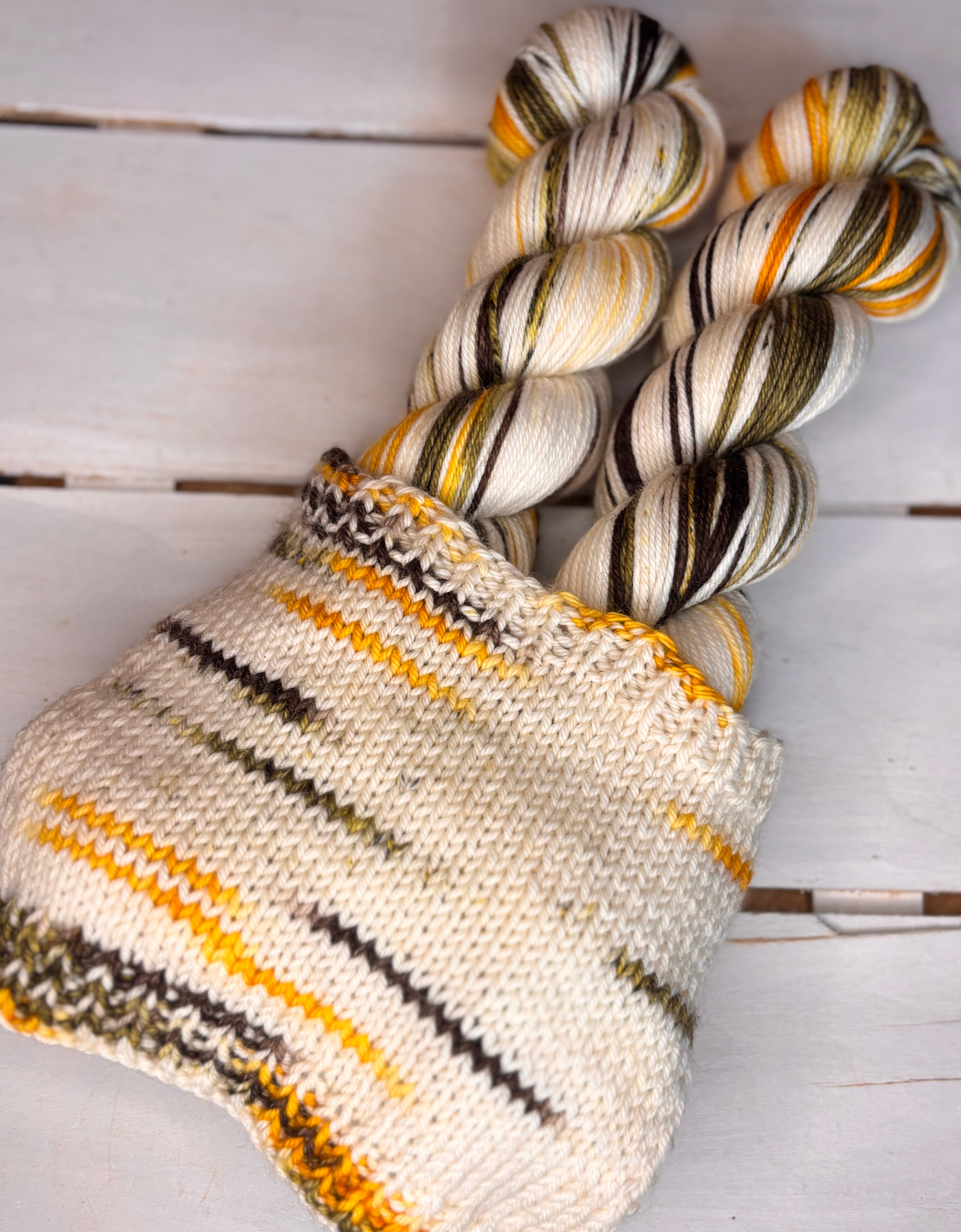 Larch Valley, green yellow tan merino wool, DK fingering