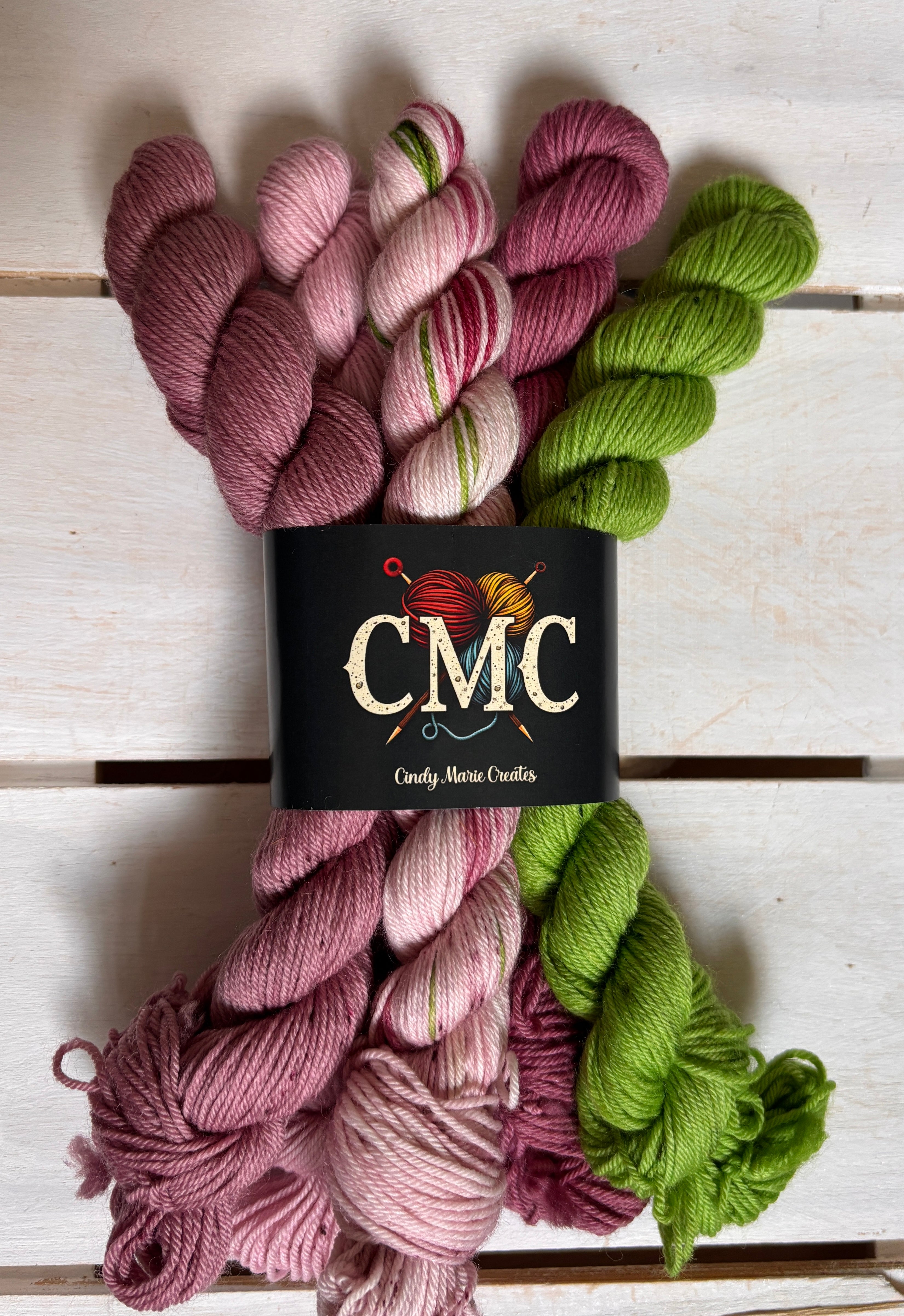 Summer Sippin' pinks and a little green, merino wool, DK Fingering
