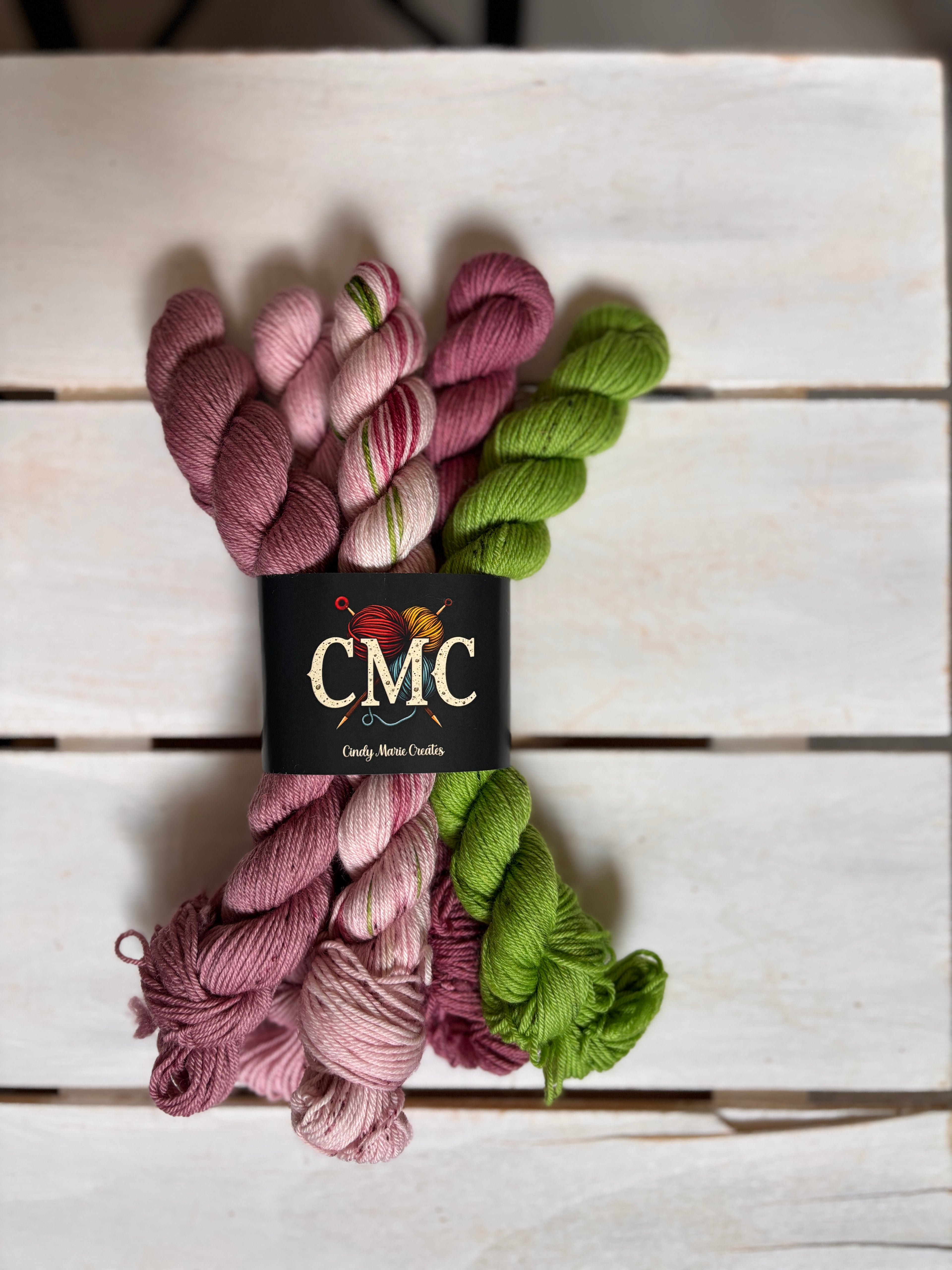 Summer Sippin' pinks and a little green, merino wool, DK Fingering