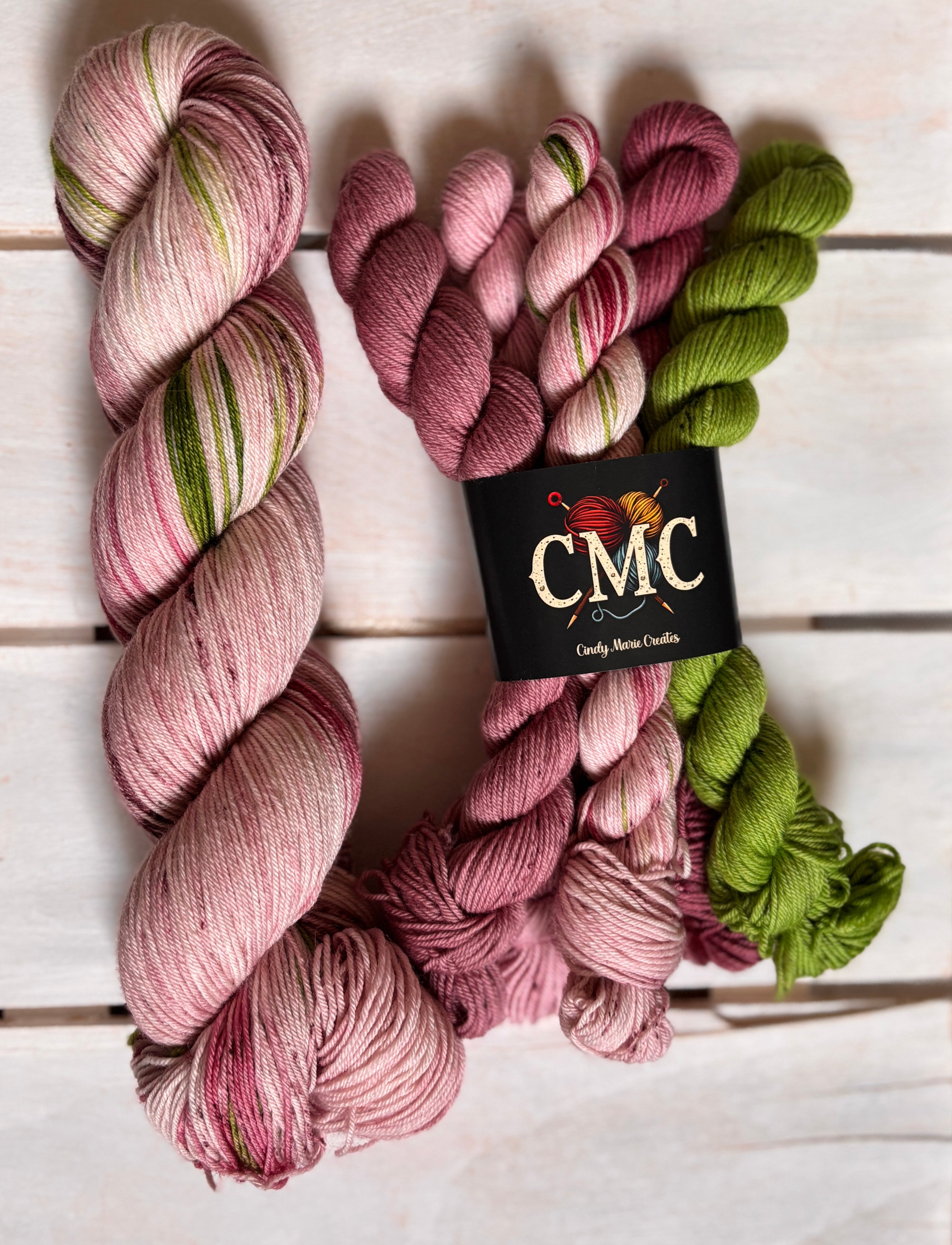 Summer Sippin' pinks and a little green, merino wool, DK Fingering