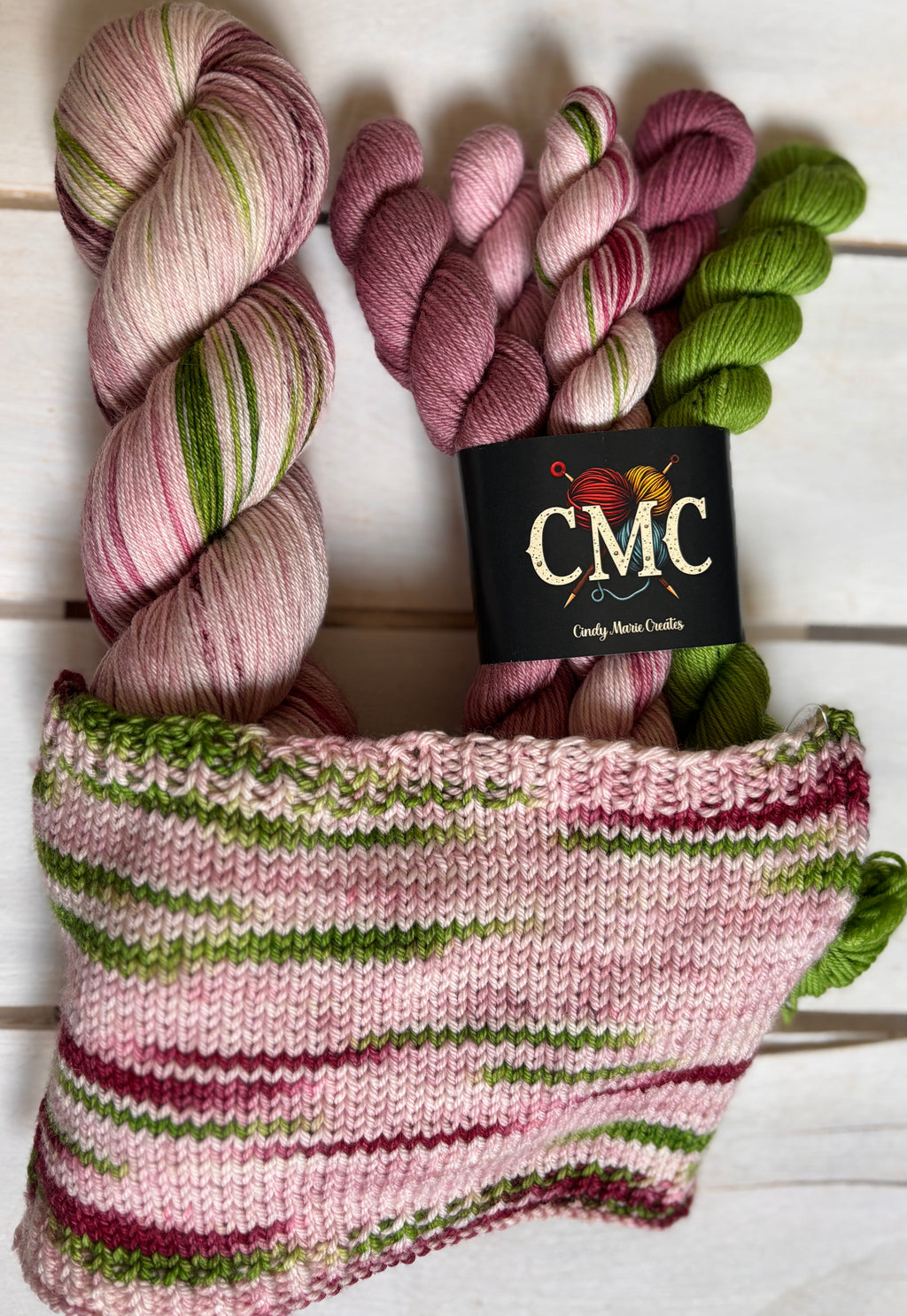 Summer Sippin' pinks and a little green, merino wool, DK Fingering