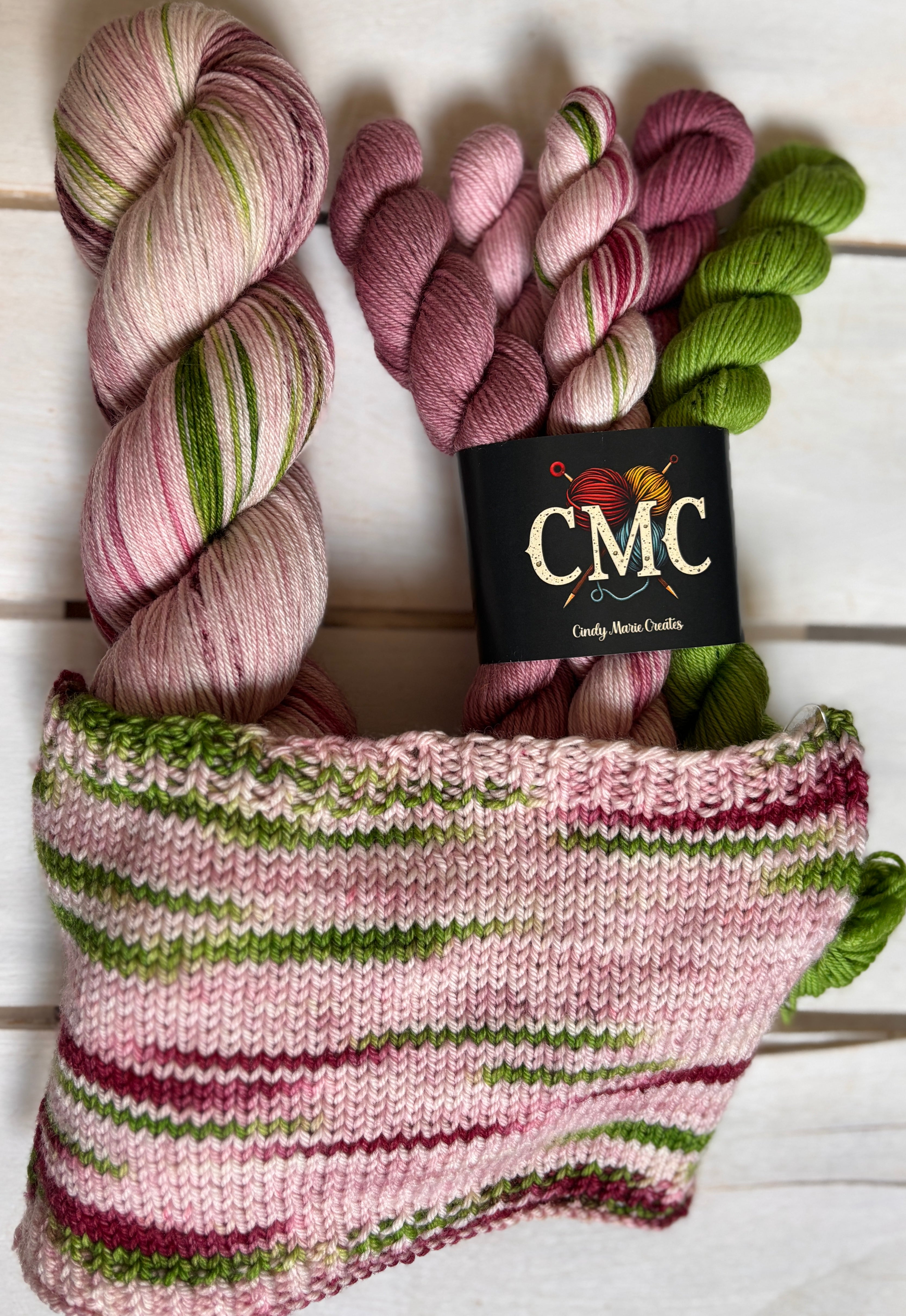 Summer Sippin' pinks and a little green, merino wool, DK Fingering