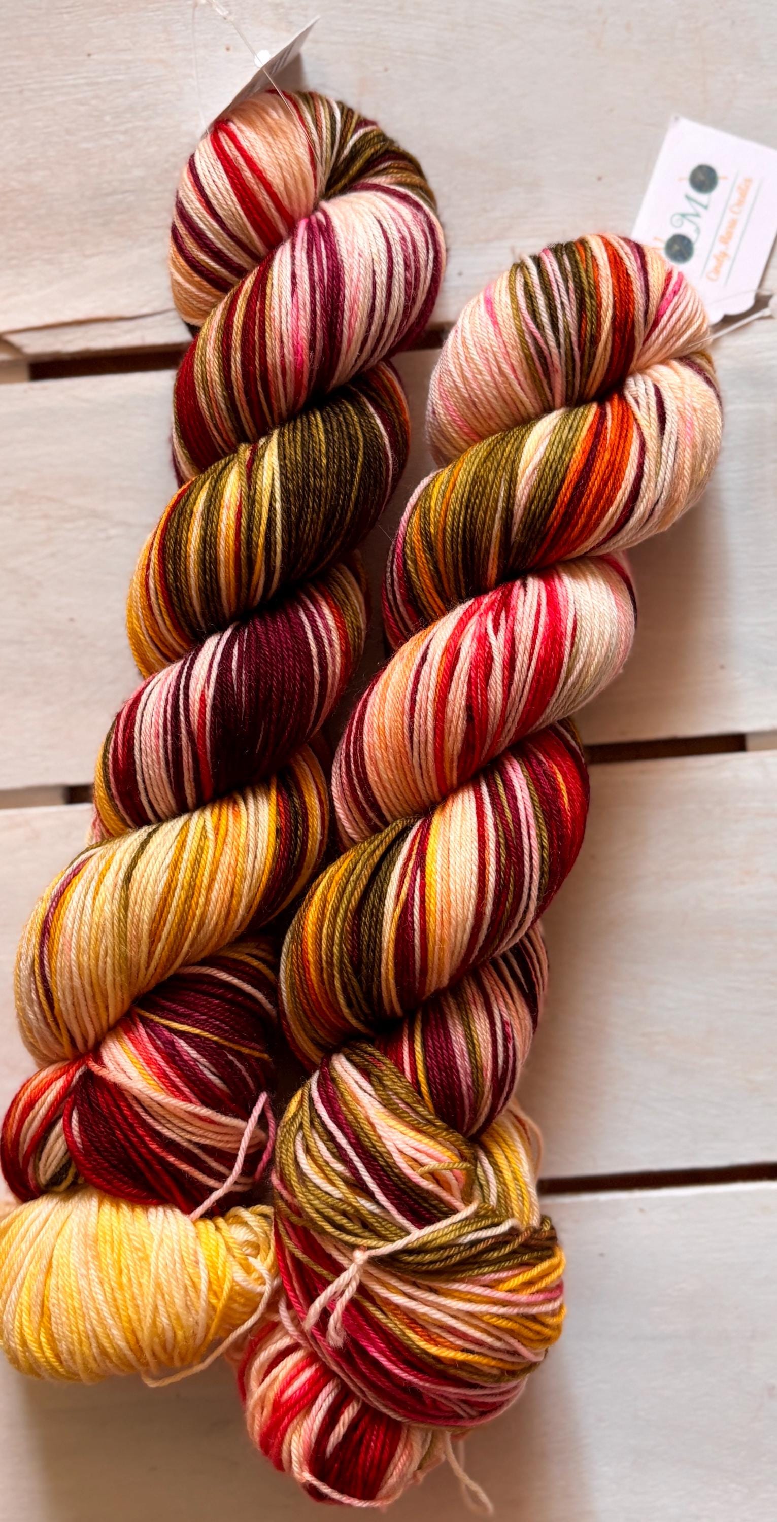 Fall Valley Merino Wool Yarn: Red, Orange, Yellow, Green (DK or Fingering)