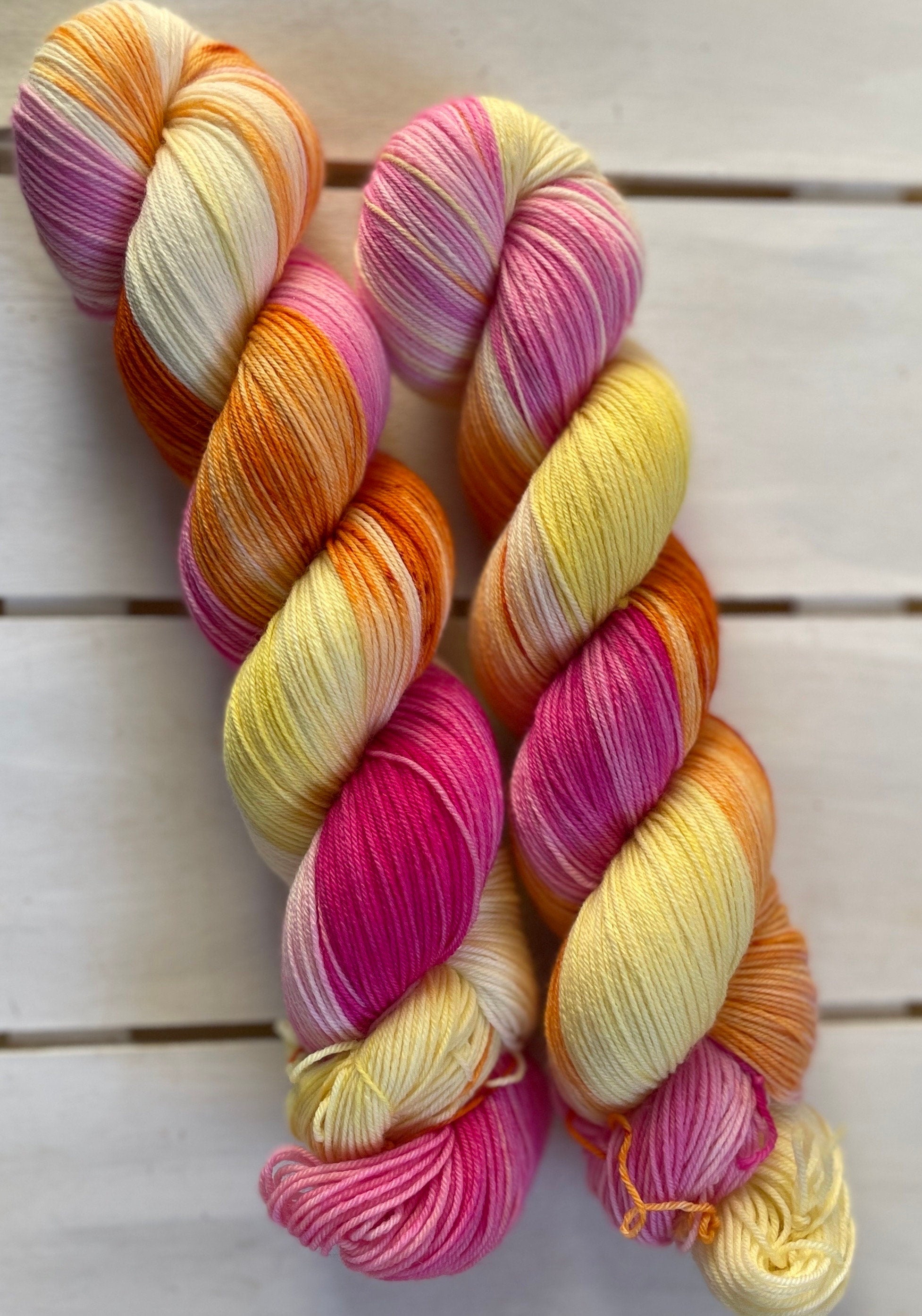 Spring Rush, bright and beautiful pink, yellow and orange, DK and fingering