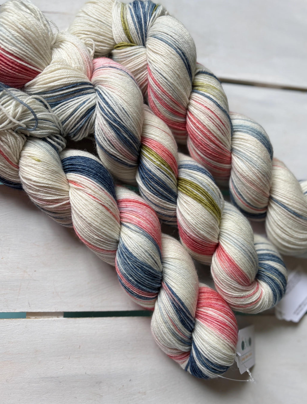 High Tea, soft pink, pretty blue sage green DK and fingering