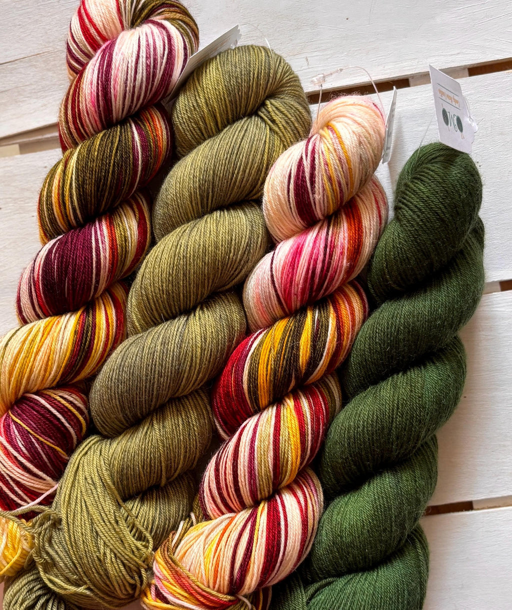 Fall Valley Merino Wool Yarn: Red, Orange, Yellow, Green (DK or Fingering)