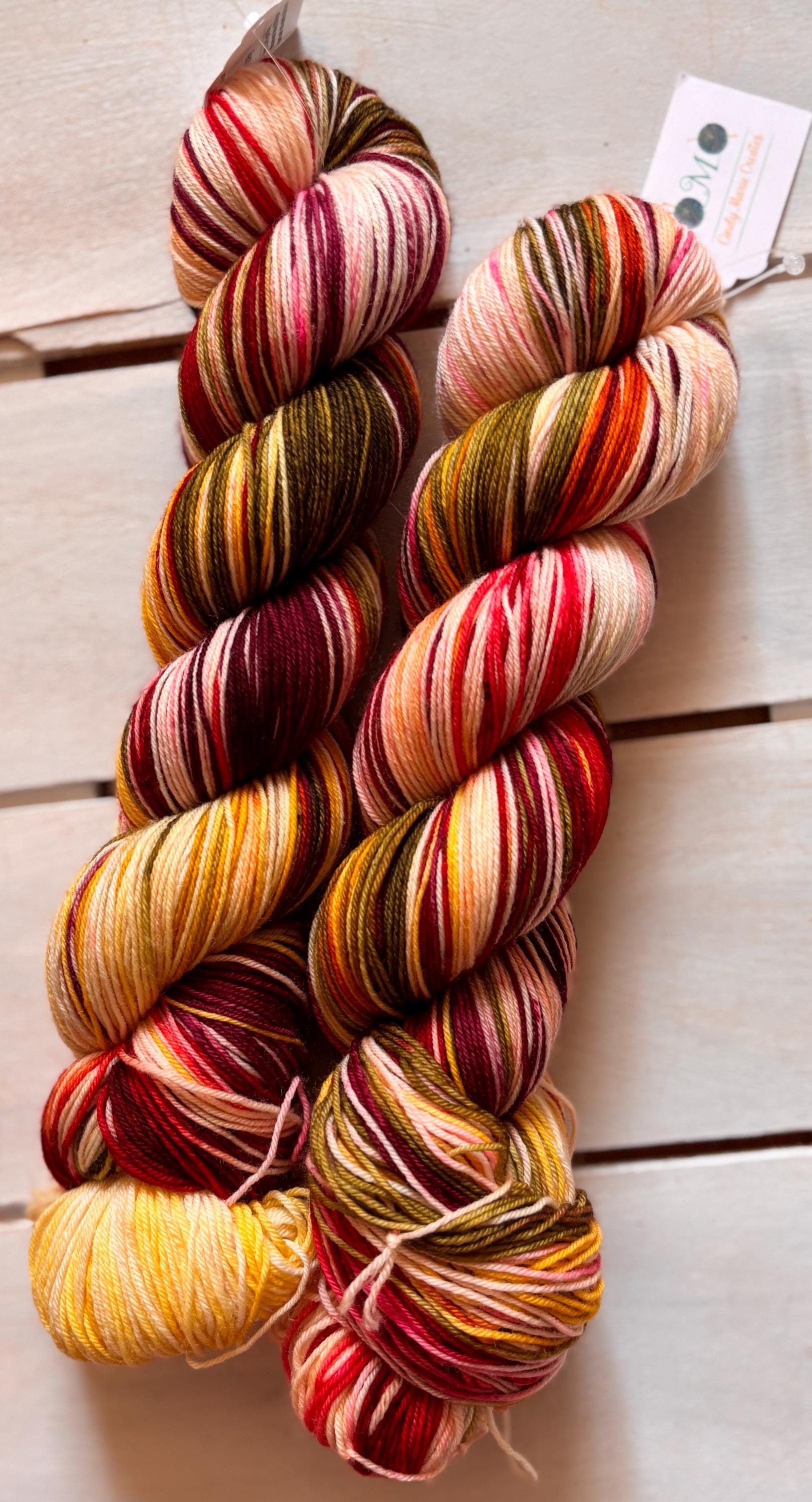 Fall Valley Merino Wool Yarn: Red, Orange, Yellow, Green (DK or Fingering)