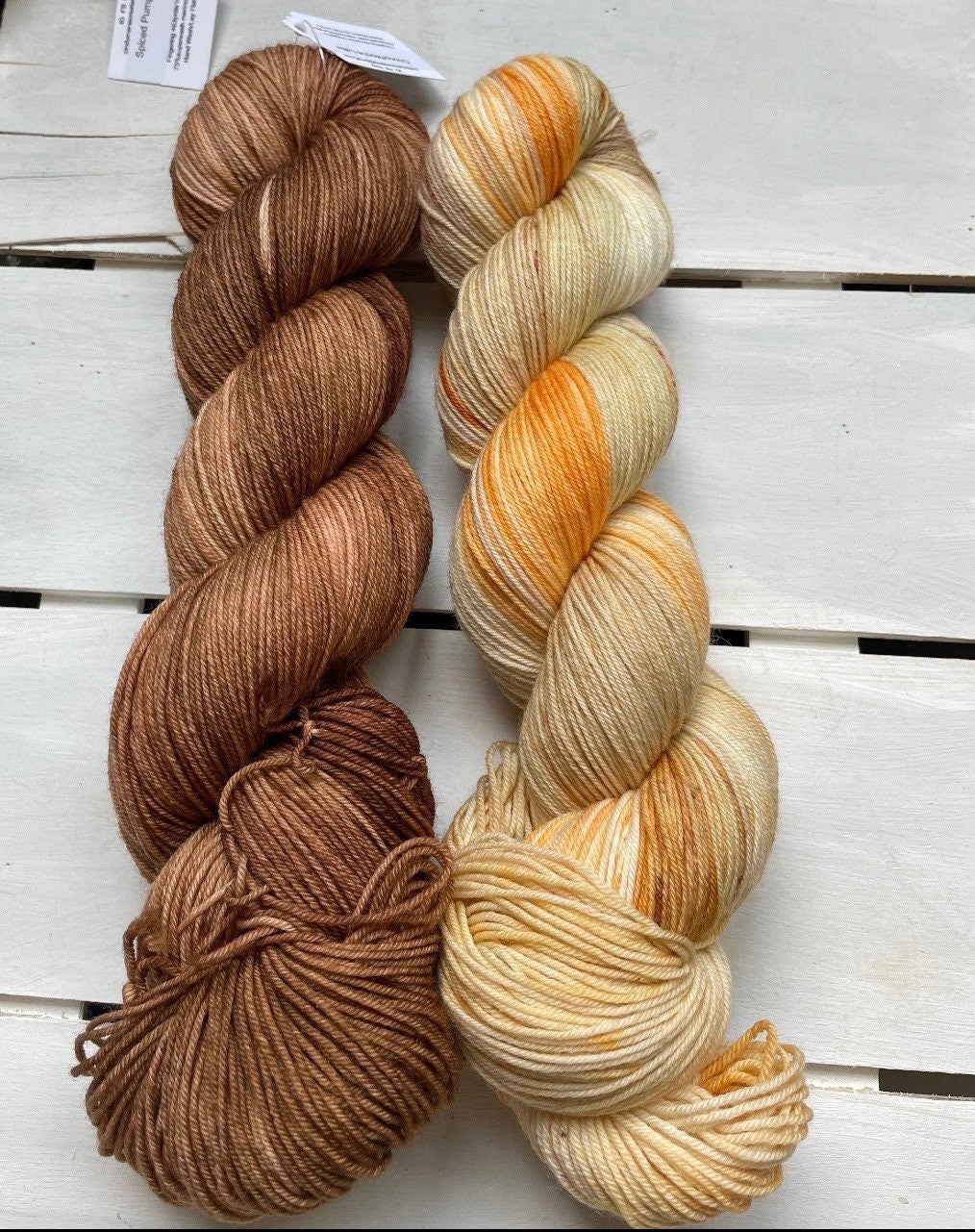 Spiced Pumpkin Latte. Soft light and dark tans, with yummy orange, DK and fingering