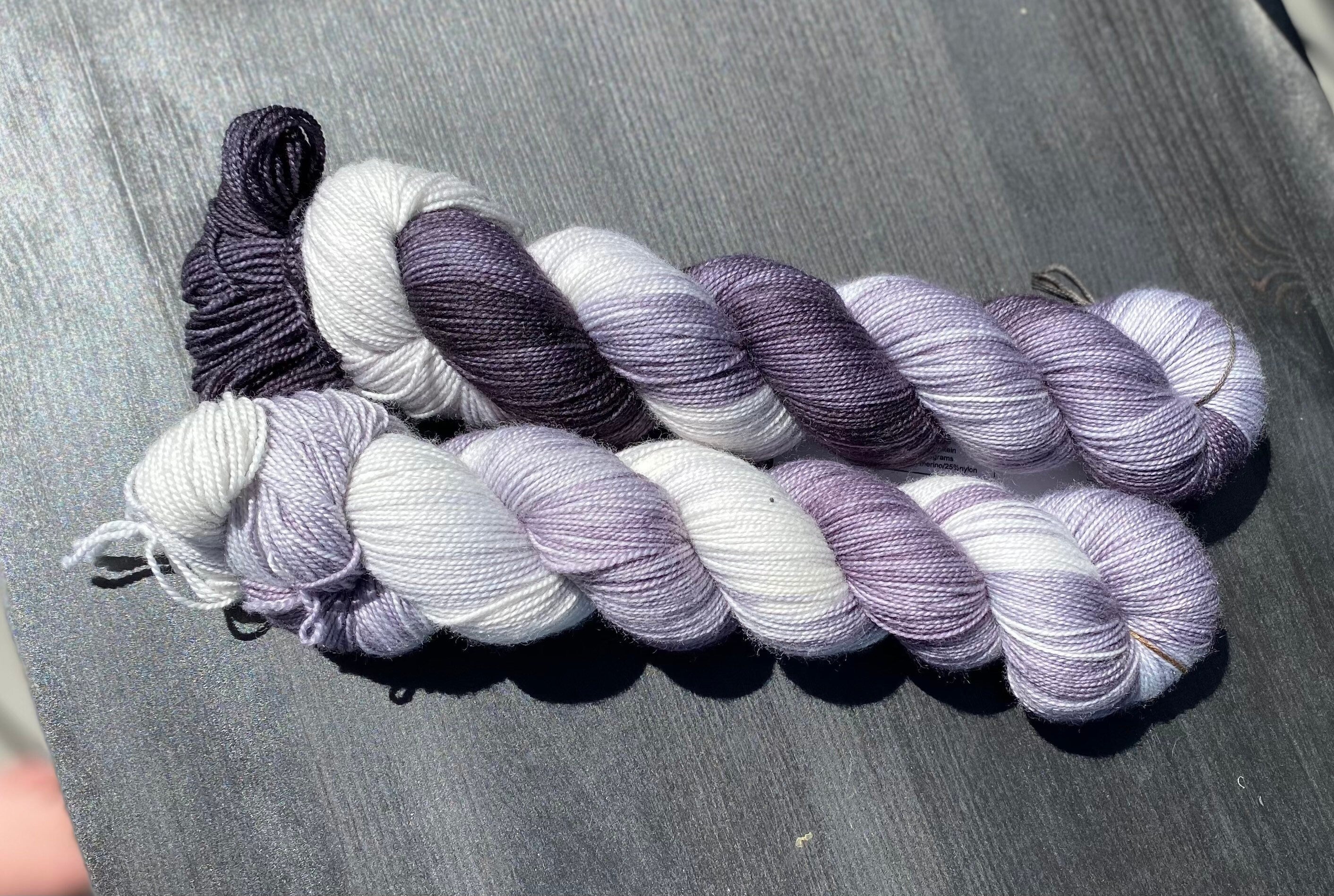 Foxy Lady, brown, golden honey, silver, grey, dark grey, Fingering,  463 yrds/100 grams. Yarn