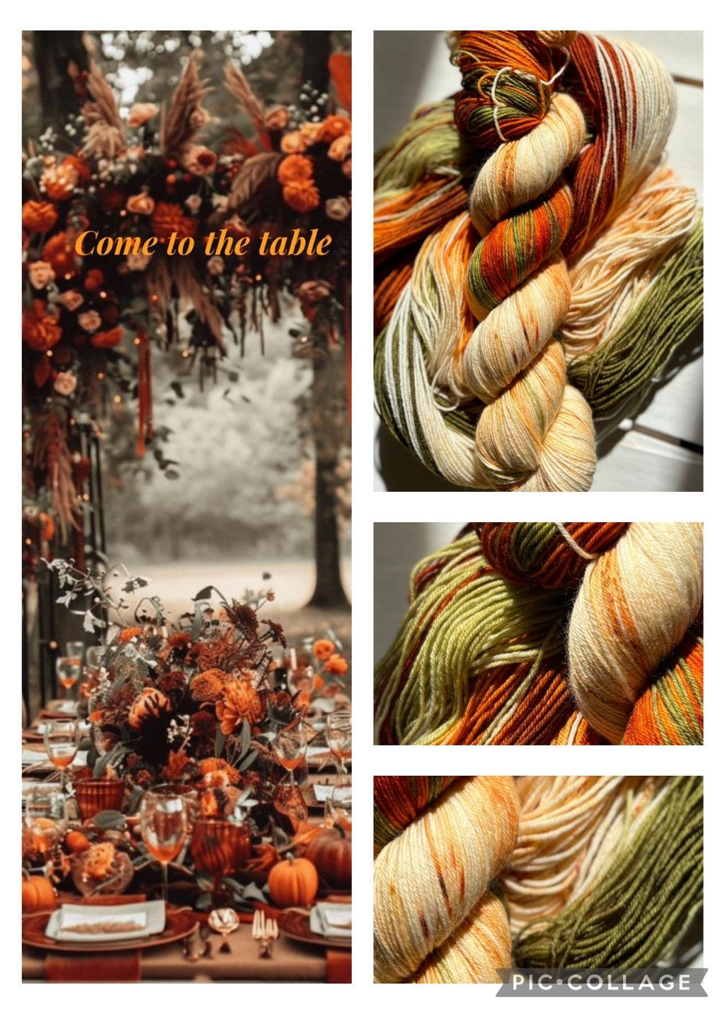 Come to the Table, orange, green, handdyed yarn