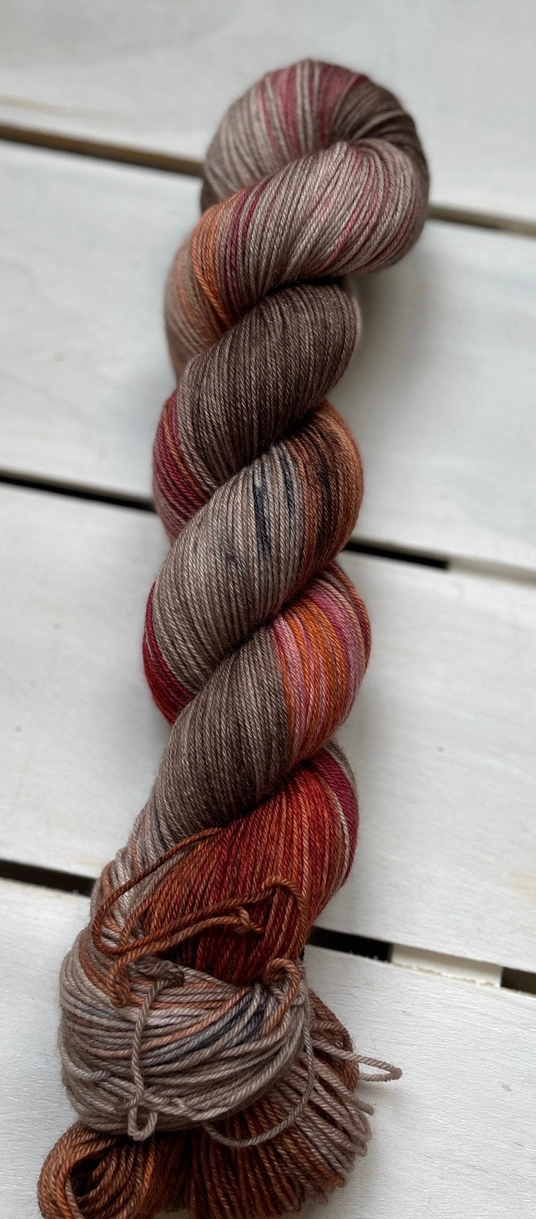 Apple Crate, dark red, browns, beige, light tan, slight brown, DK and fingering
