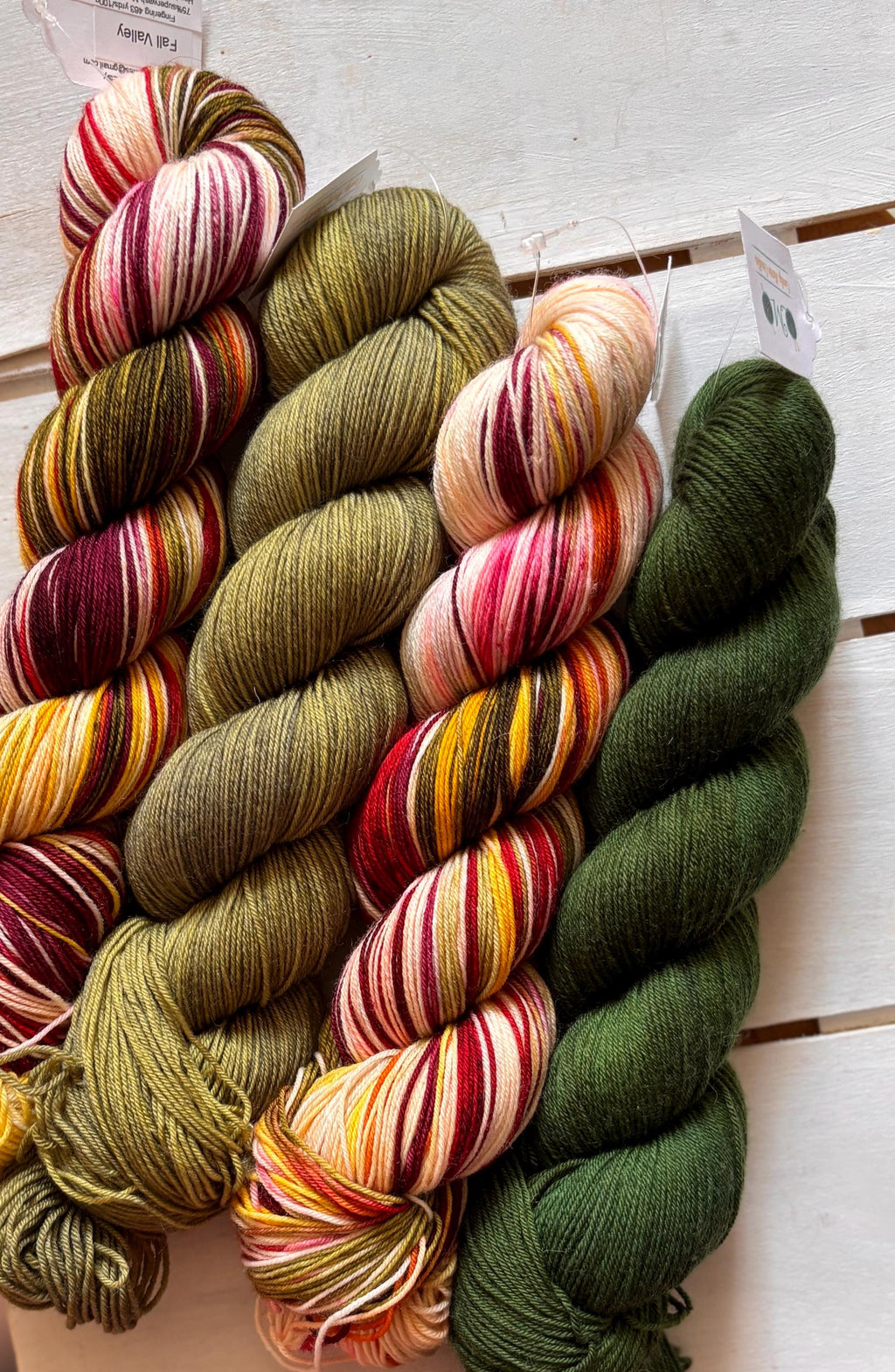 Fall Valley Merino Wool Yarn: Red, Orange, Yellow, Green (DK or Fingering)