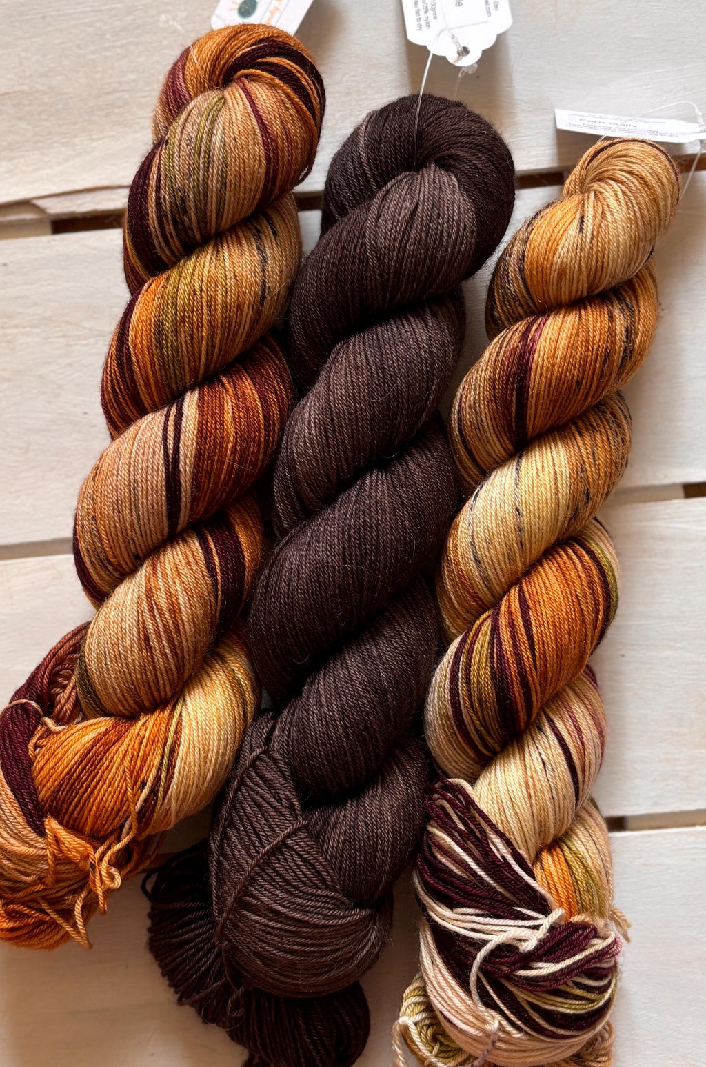 Fern Gully brown, beige, green, maroon, 75/25 merino superwash wool