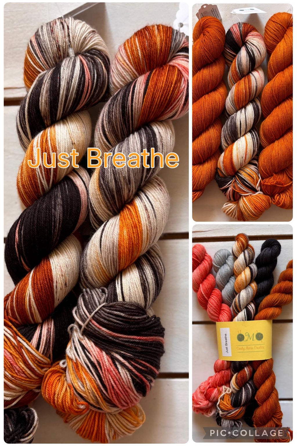 Just Breathe, dark brown, black, peach, 75/25 merino superwash wool