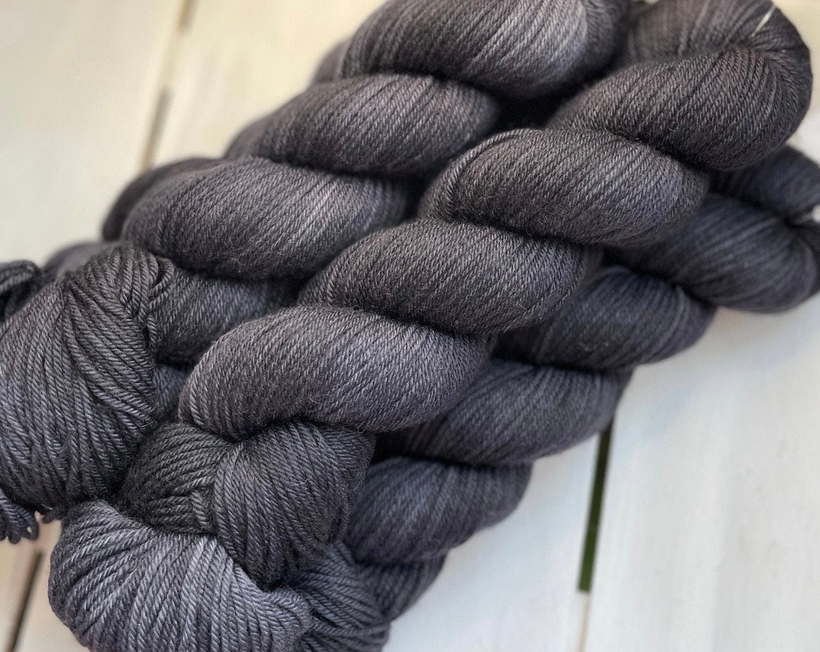 Jet Black, full skein in DK and fingering