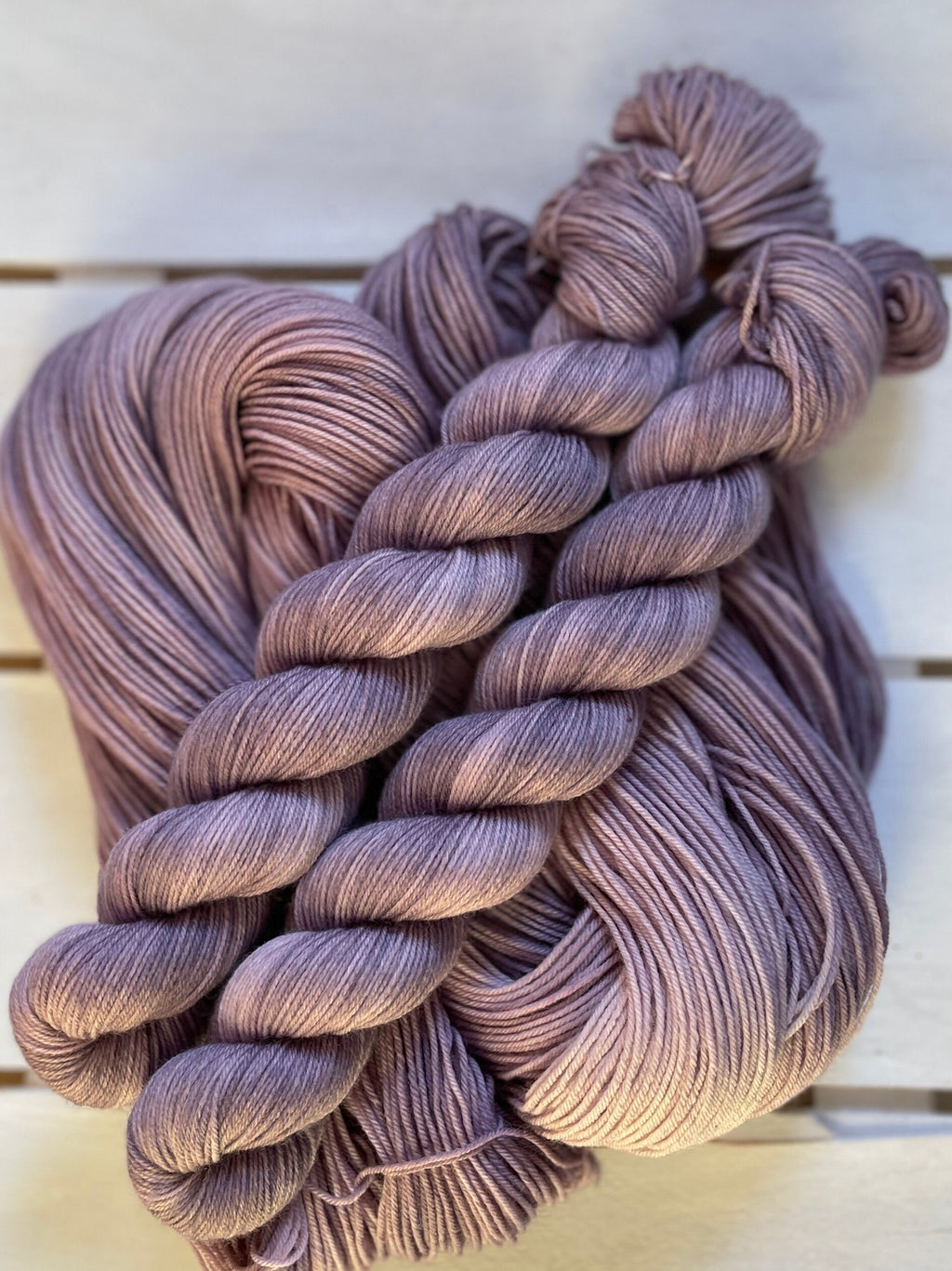 Lavendar Skies, soft, light purple earth tone, DK and fingering