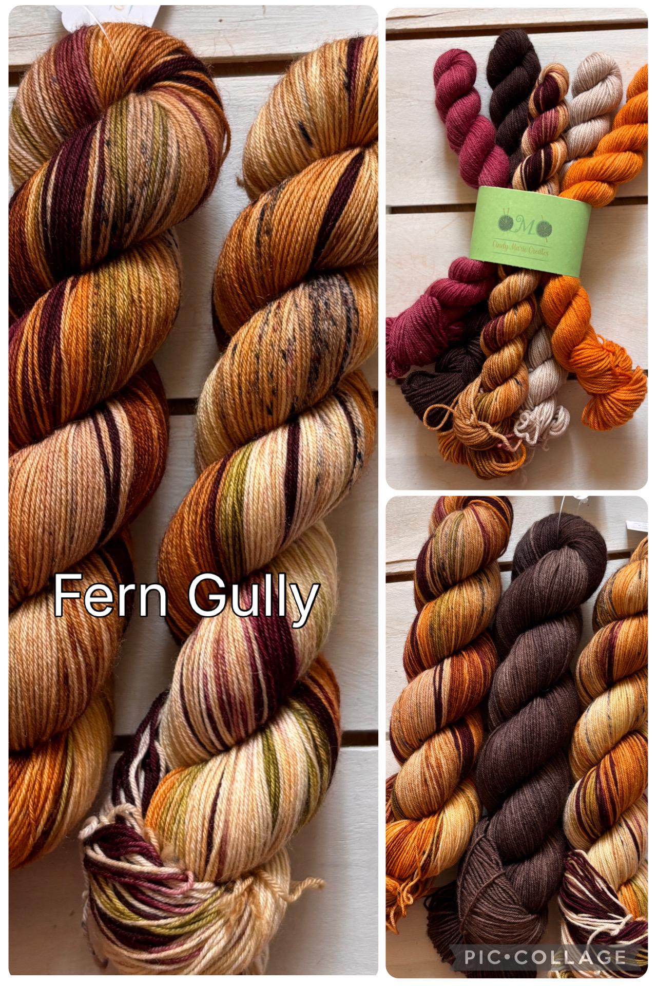 Fern Gully brown, beige, green, maroon, 75/25 merino superwash wool