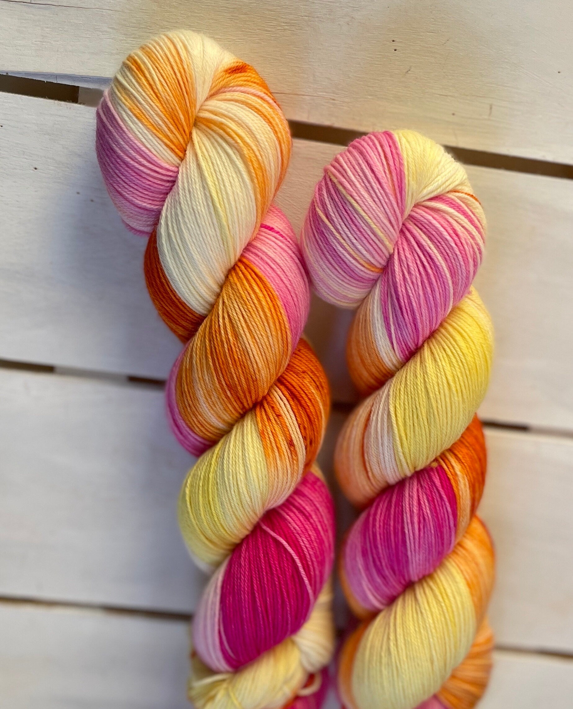 Spring Rush, bright and beautiful pink, yellow and orange, DK and fingering