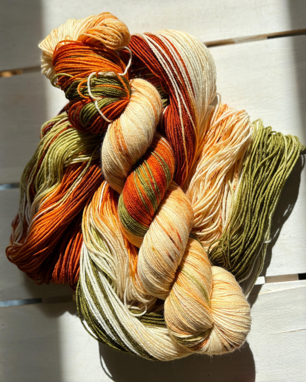 Come to the Table, orange, green, handdyed yarn