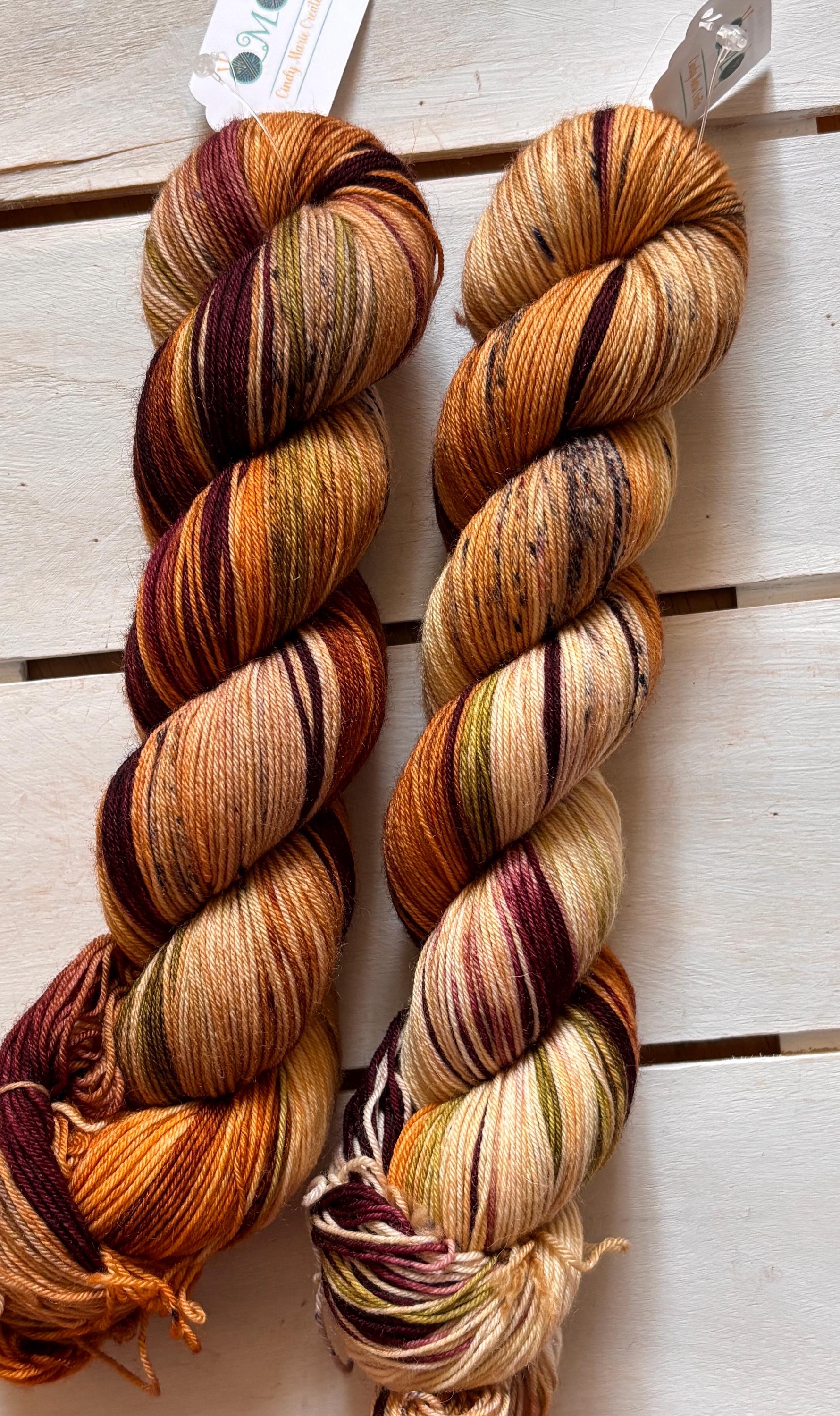 Fern Gully brown, beige, green, maroon, 75/25 merino superwash wool